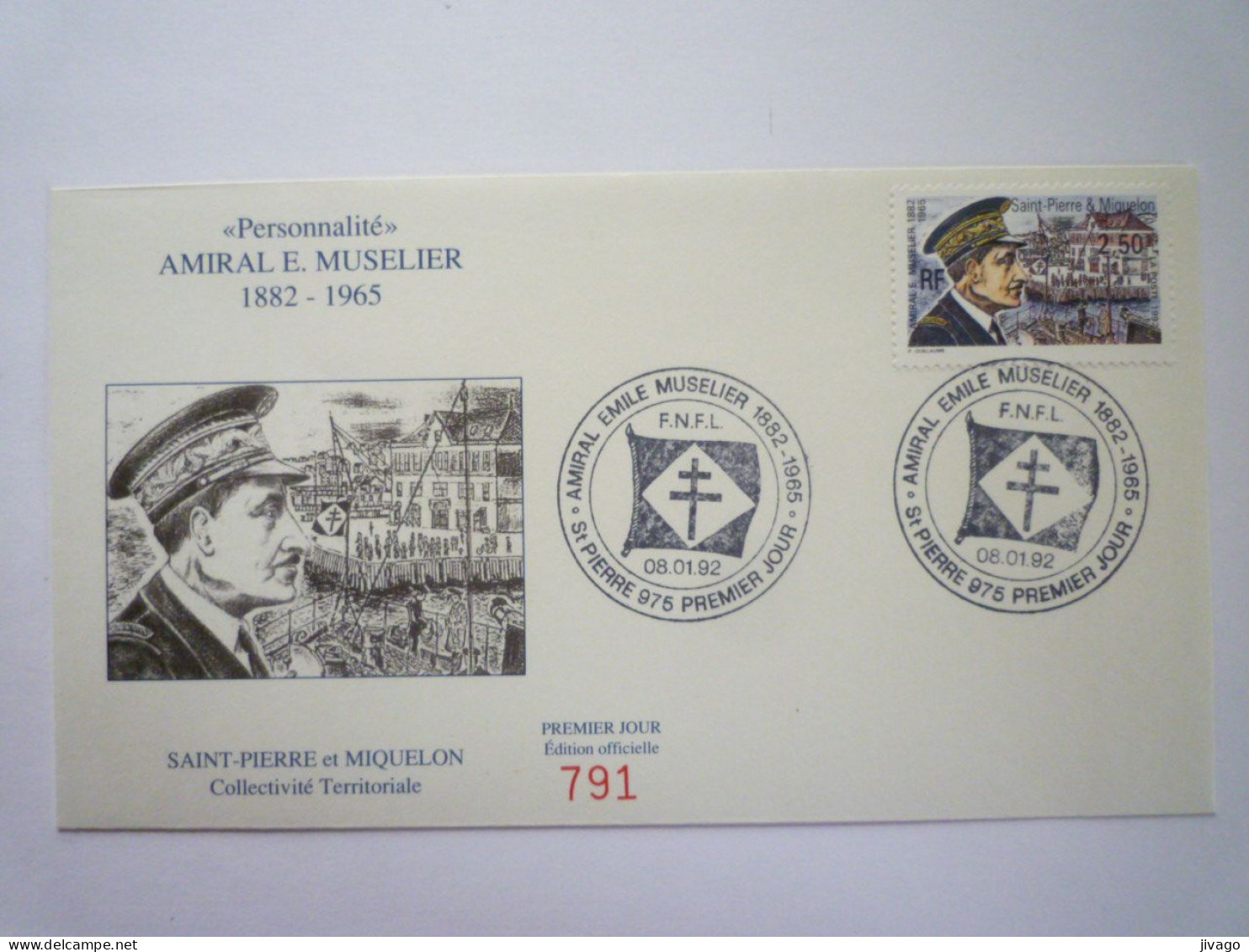 2023 - 1100  SAINT-PIERRE Et MIQUELON  -  1er JOUR  Du  8  -  1  -  1992    XXX - Lettres & Documents