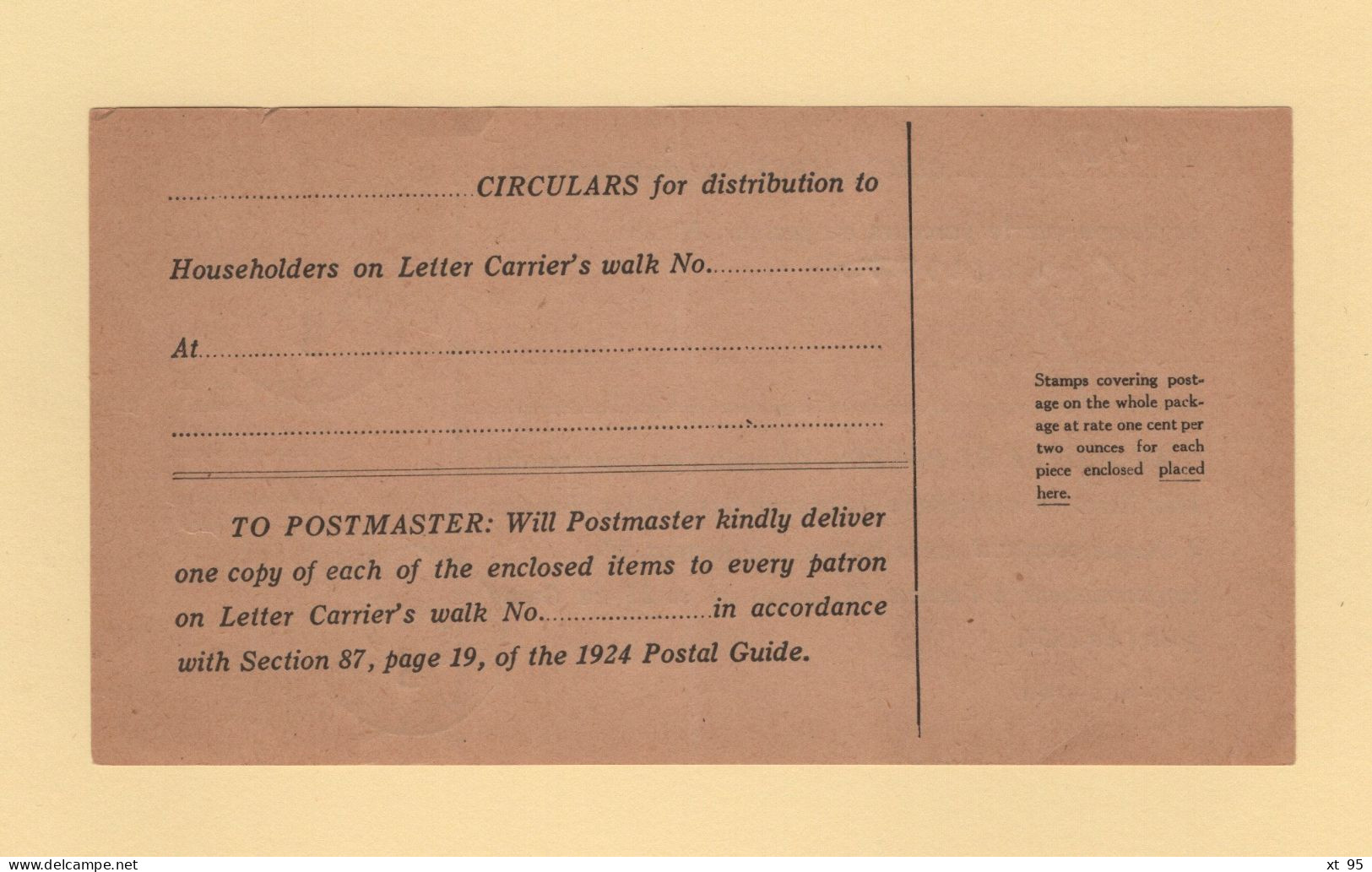 Canada - Depot De 450 Circulaires Pour Distribution Aux Occupants Sur Le Parcours Du Facteur N°5 - 1927 - St Hyacinthe - Cartas & Documentos