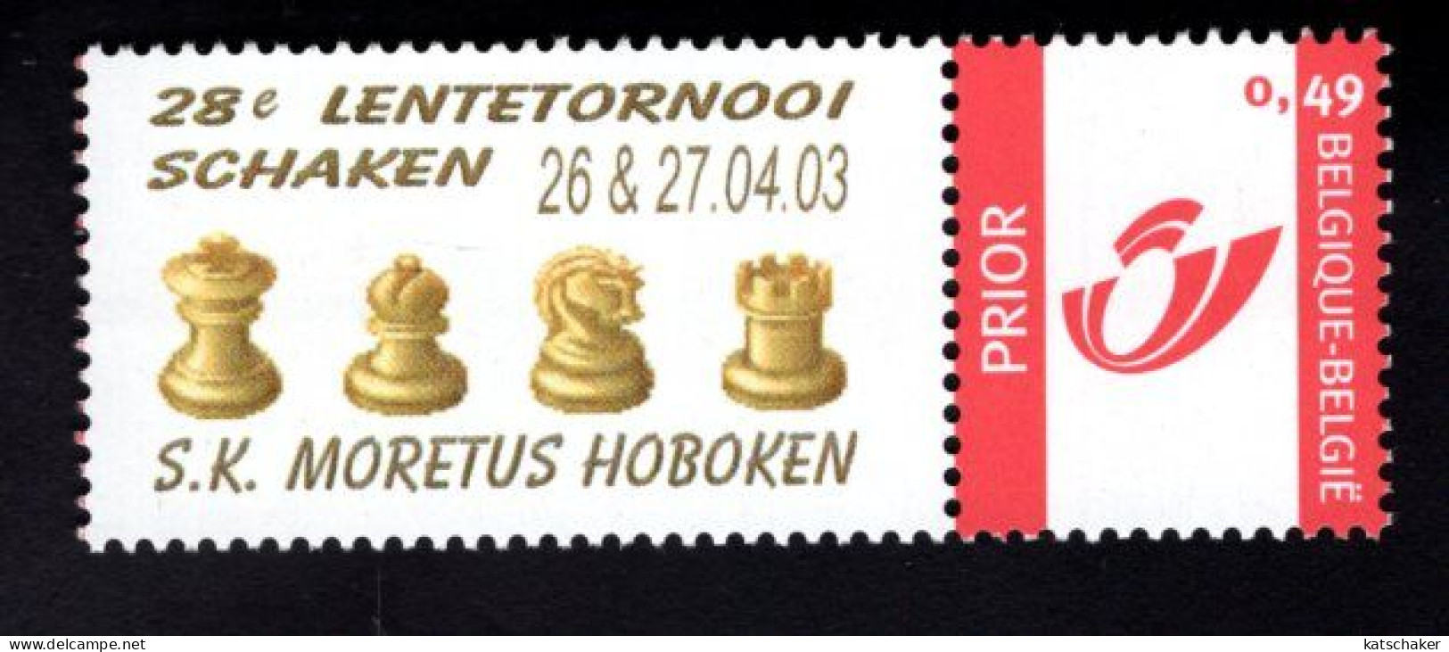 604707505 BELGIE 2003 PERSOONLIJKE ZEGEL  SCHAAK ECHEC CHESS 28 LENTETORNOOI MORETUS HOBOKEN - OCB 3228 + LABEL - Sonstige & Ohne Zuordnung