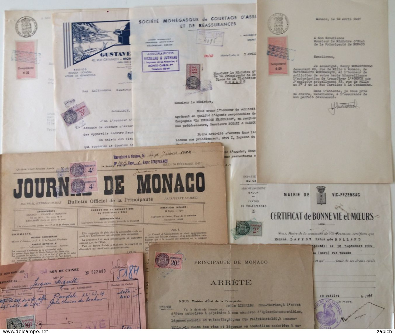 FISCAUX MONACO LOT DE 8 DOCUMENTS TIMBRES De DIMENSIONS TRES VARIES BONNE COTE - Fiscaux