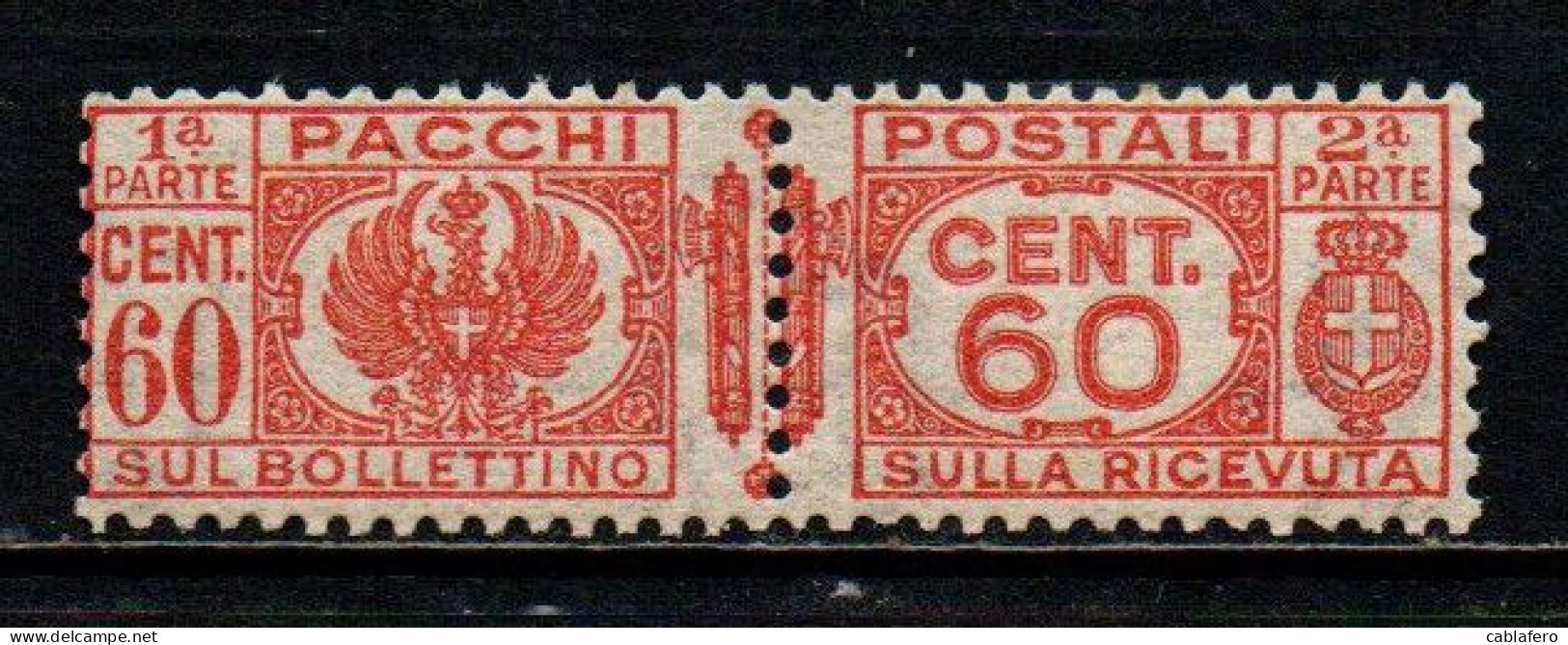 ITALIA REGNO - 1927 - AQUILA SABAUDA A SINISTRA E VALORI IN LETTERE A DESTRA CON FASCI AL CENTRO - 60 CENT. - MNH - Postpaketten