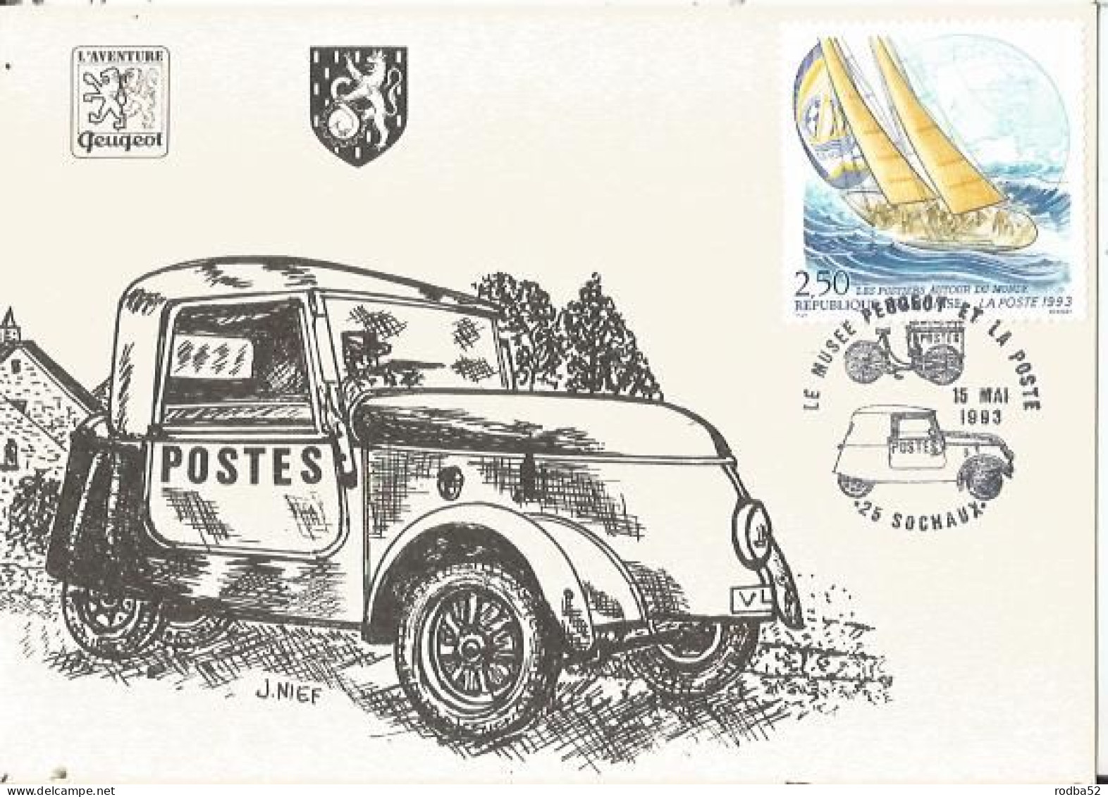 CPM - Sochaux - Postes - Véhicule - Illustration Signé J.Nief - Année 1993 Poste Peugeot - Sochaux