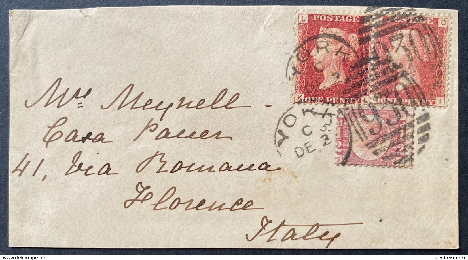 Lettre N°26 X2 1 Penny Rouge Pale + Rouge + N°49 Obl YORK Pour FLORENCE ITALIE TTB - Briefe U. Dokumente