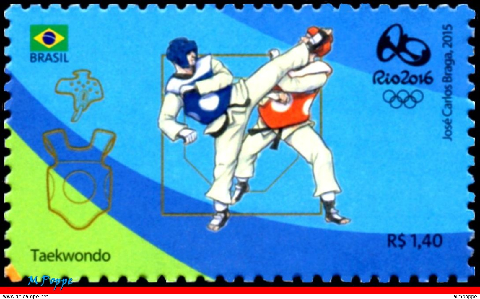 Ref. BR-3318Q BRAZIL 2015 - OLYMPIC GAMES, RIO 2016,TAEKWONDO, STAMP OF 4TH SHEET, MNH, SPORTS 1V Sc# 3318Q - Eté 2016: Rio De Janeiro