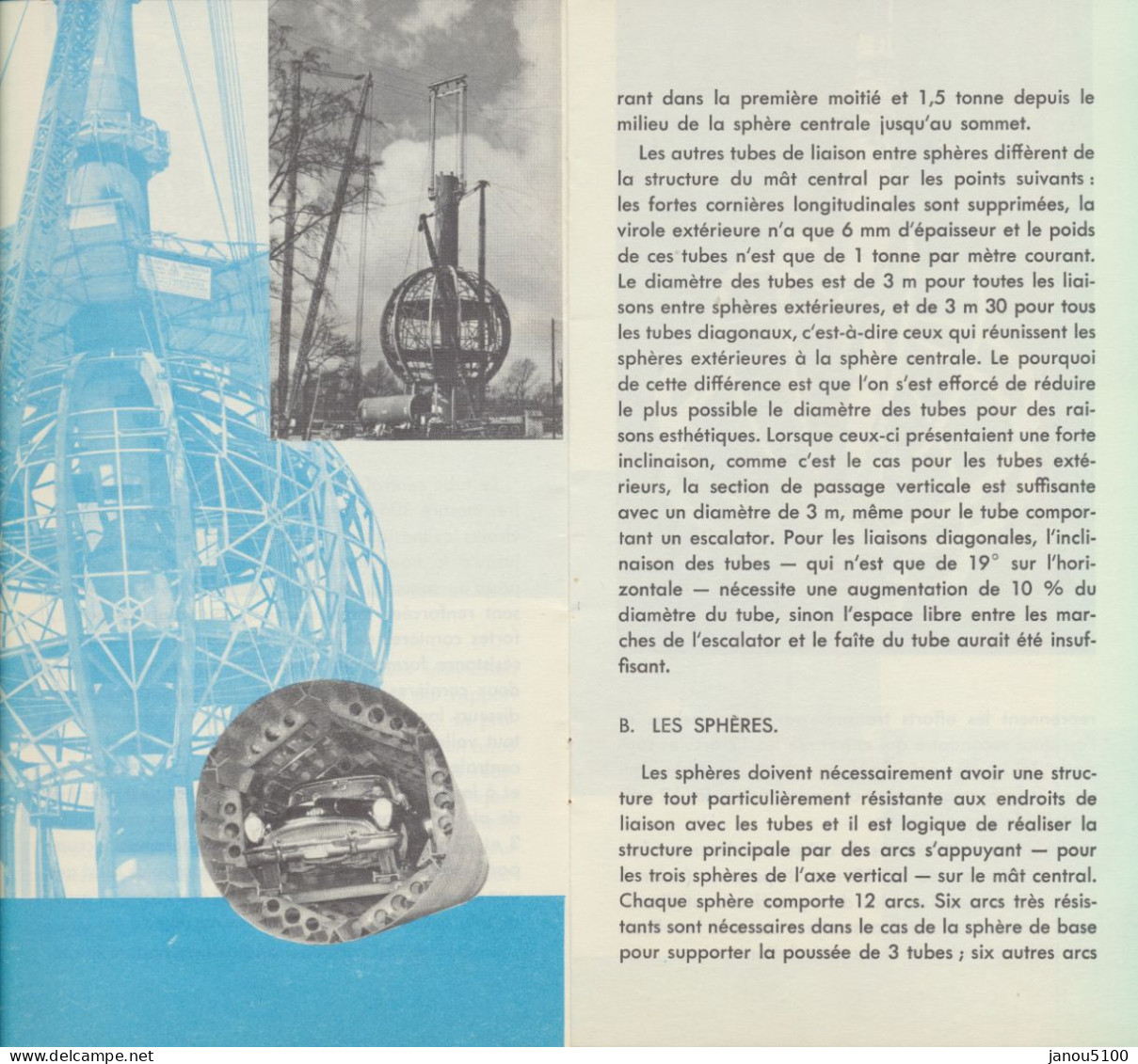 VIEUX  PAPIERS   PLANCHES ET PLANS TECHNIQUES  TRAVAUX PUBLICS     CONSTUCTION DE L'ATOMIUM. - Arbeitsbeschaffung