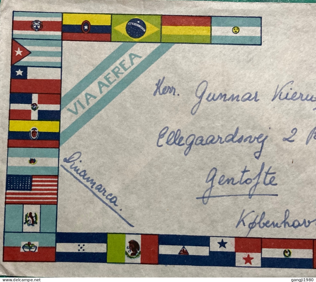 ARGENTINA 1960, ILLUSTRATE, DECORATED, DIFFERENT COUNTRY FLAG, COVER USED TO DENMARK, DAM & HORSE CART 2 STAMP, BUENOS A - Briefe U. Dokumente