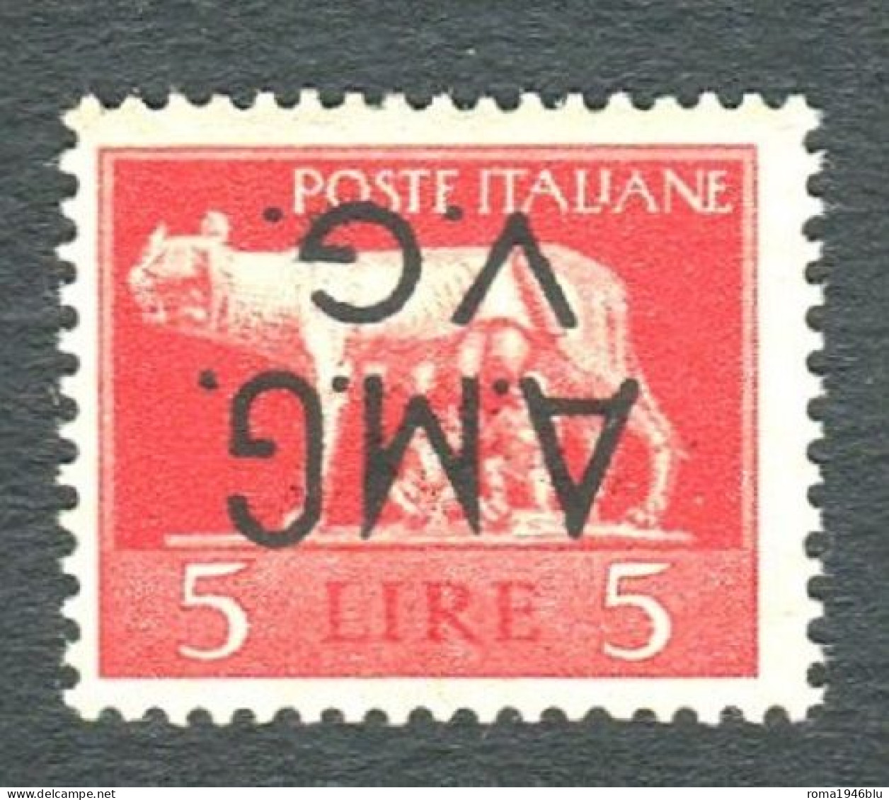 TRIESTE 1945/47 AMG-VG DEMOCRATICA 5 L.SOPRASTAMPA CAPOVOLTA N. 10d PROVENIENTE DA CERT. DIENA ** MNH - Mint/hinged