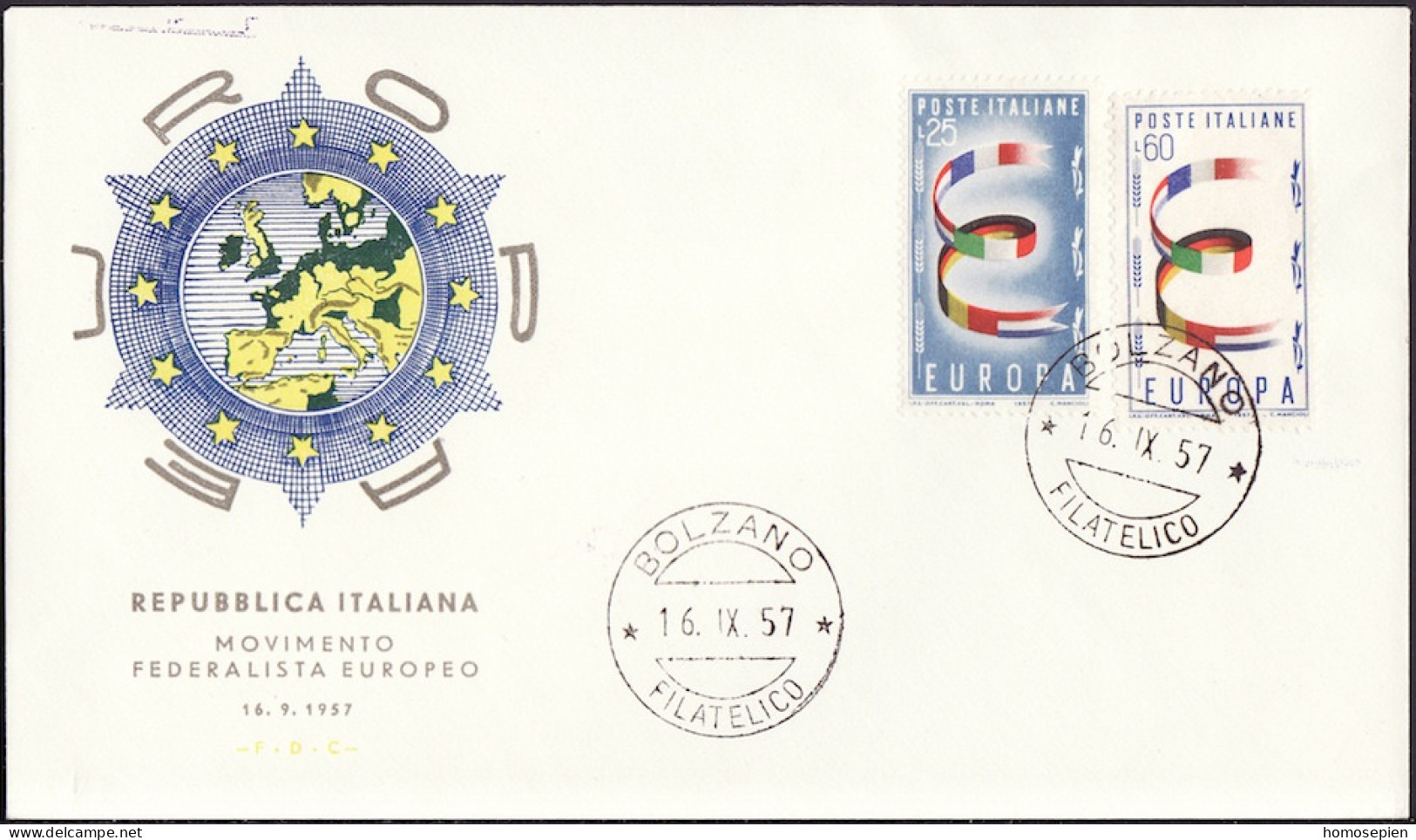 Europa CEPT 1957 Italie - Italy - Italien FDC3 Y&T N°744 à 745 - Michel N°992 à 993 - 1957