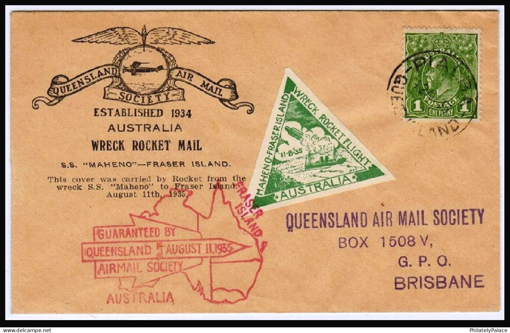 AUSTRALIA - 1935 ' Wreck Rocket Mail ' Cover Used At PIALBA MAHENO-FRASER ISLAND (**) VERY RARE - Brieven En Documenten