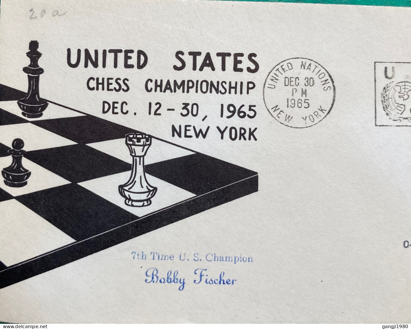 UNITED NATION-USA 1965,ILLUSTRATED COVER, USA CHESS CHAMPIONSHIP, NEW YORK, BOBBY FISHER 7TH TIME CHAMPION,  SATELLITE S - Briefe U. Dokumente