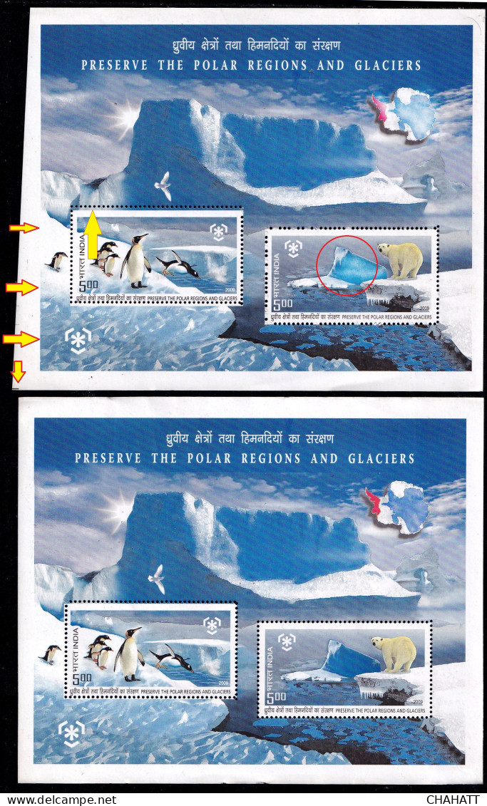 INDIA-2009-PRESERVE THE POLAR REGIONS AND GLACIERS -PENGUINS- POLAR BEAR- ERROR- MISCUT & DRYPRINT-MS-MNH-BR5  - Varietà & Curiosità