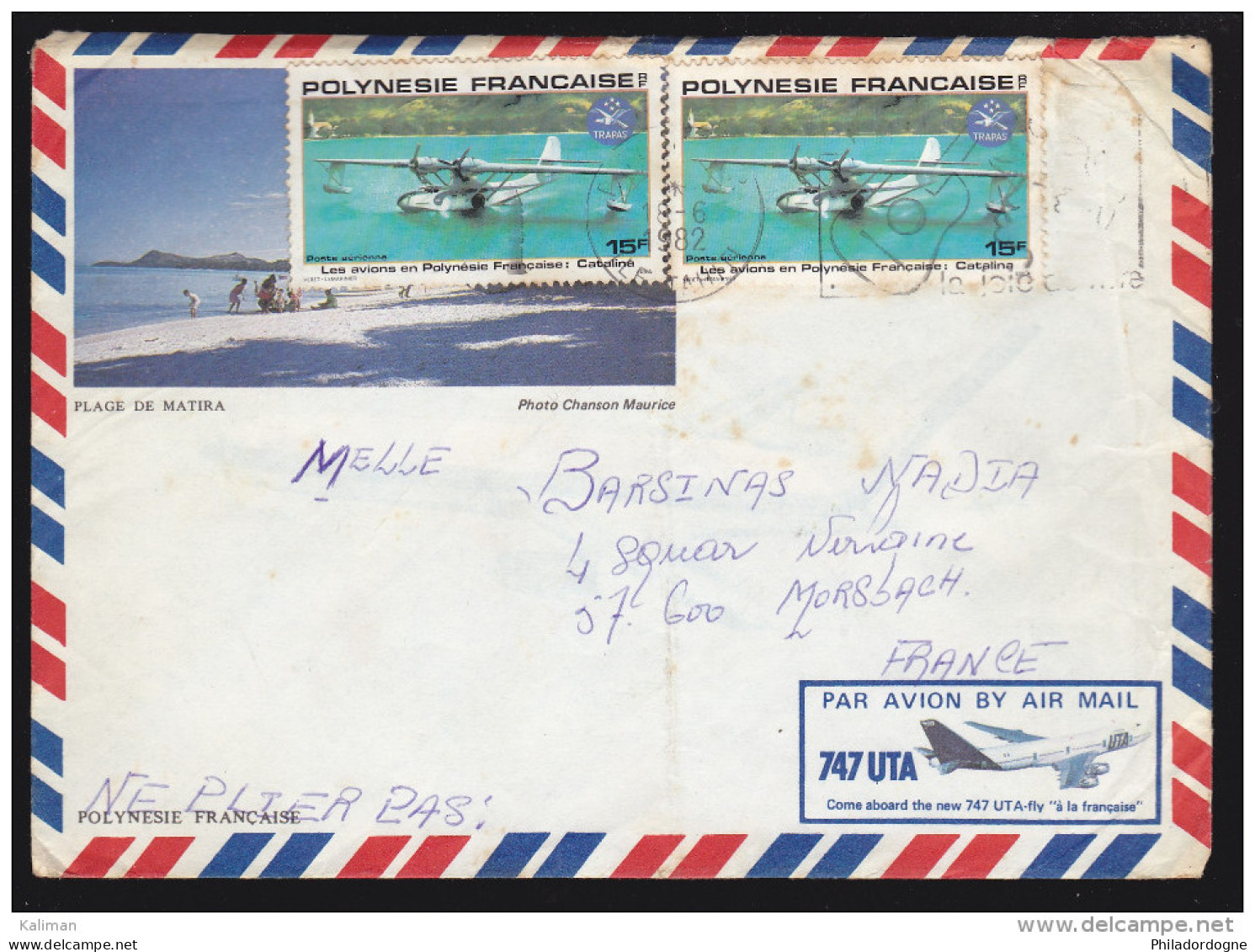Polynésie - Enveloppe P.A. N° 156 Par 2 Oblitérés 1982 - Lettres & Documents