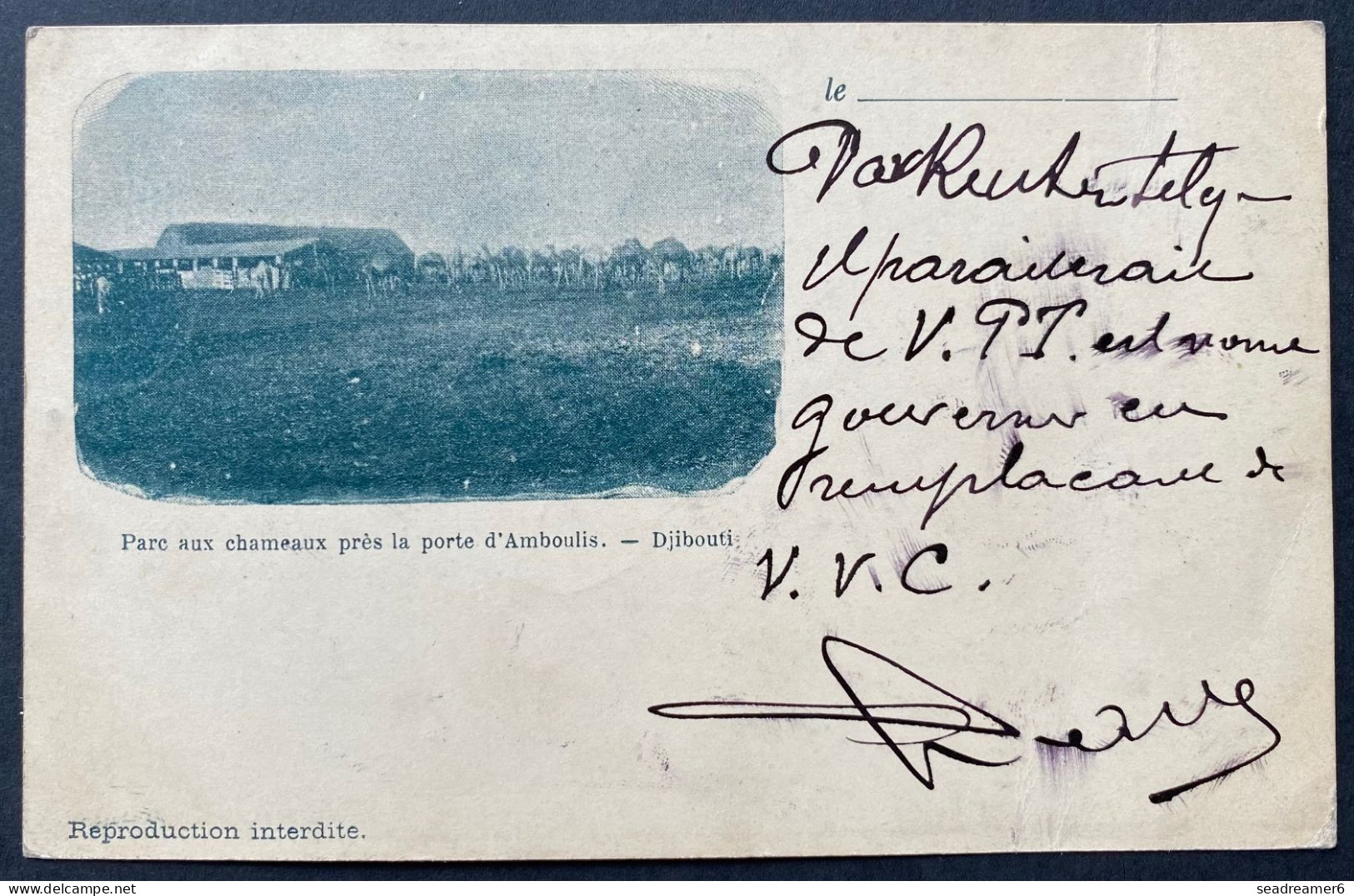 Carte DJIBOUTI " Le Parc Aux Chameau " N°50 Paire 5c Vert/bleu NOV 1900 Oblit Dateur De DJIBOUTI Pour PARIS - Lettres & Documents