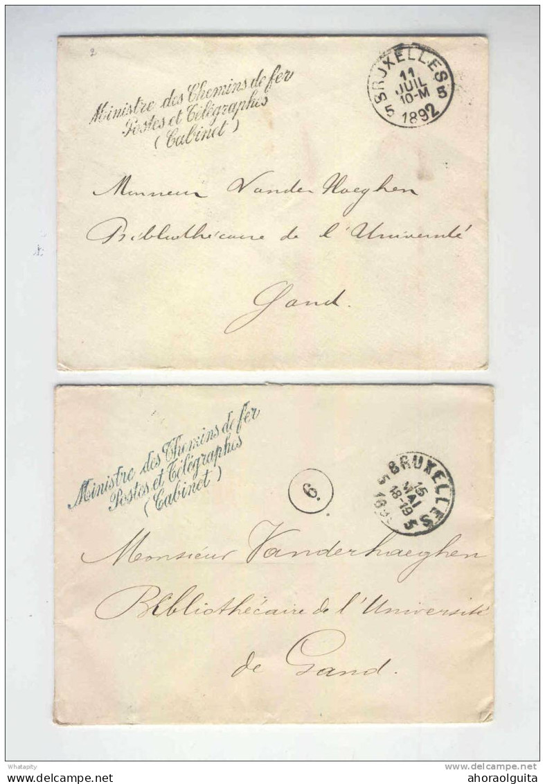 Deux Enveloppes BXL1892/99 En Franchise De Port - Griffes Ministère Des C.de Fer, Postes,Télégraphes(Cabinet)  --  LL132 - Post Office Leaflets