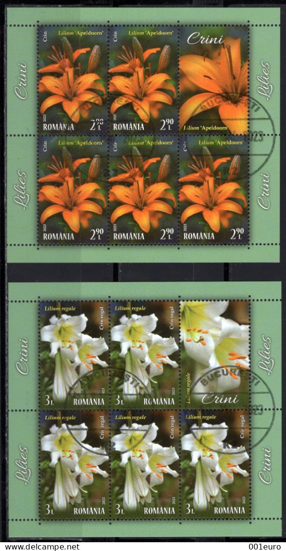 ROMANIA 2023: LILIES, 4 Used Small SheetS - Registered Shipping! - Gebruikt