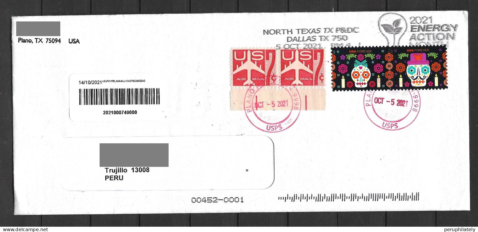 US Cover With Day Of The Dead Stamps Sent To Peru - Cartas & Documentos