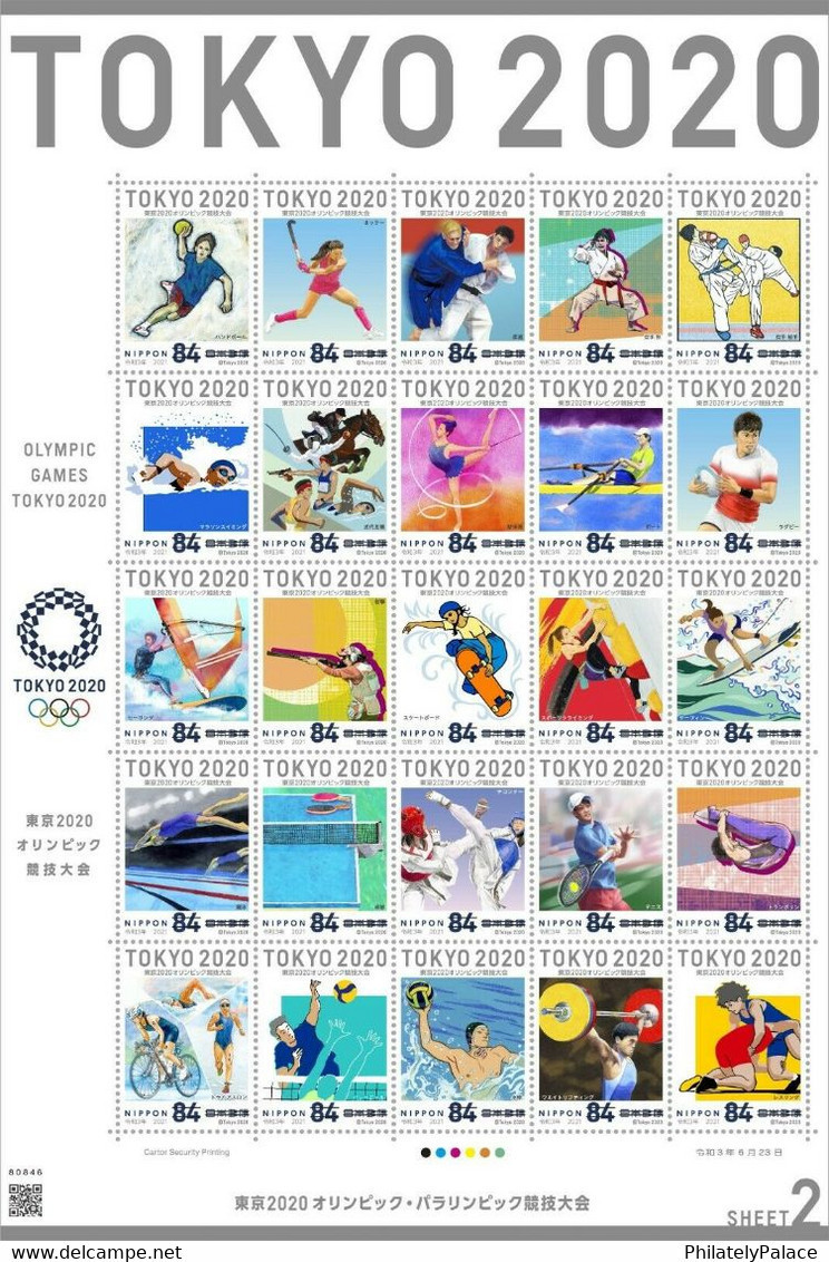 JAPAN 2021 TOKYO 2020 OLYMPIC GAMES 3 DIFFERENT SOUVENIR SHEET OF 25 STAMPS EACH OLYMPICS MNH (**) VERY RARE - Unused Stamps