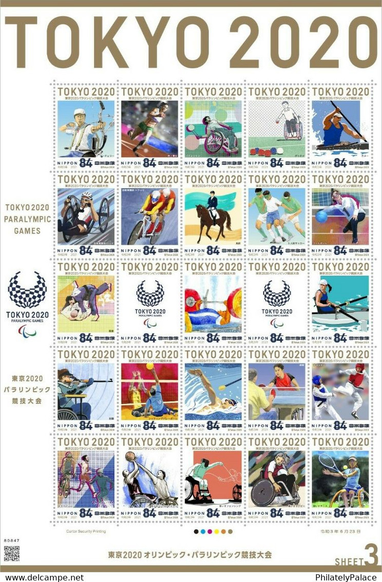 JAPAN 2021 TOKYO 2020 OLYMPIC GAMES 3 DIFFERENT SOUVENIR SHEET OF 25 STAMPS EACH OLYMPICS MNH (**) VERY RARE - Nuevos