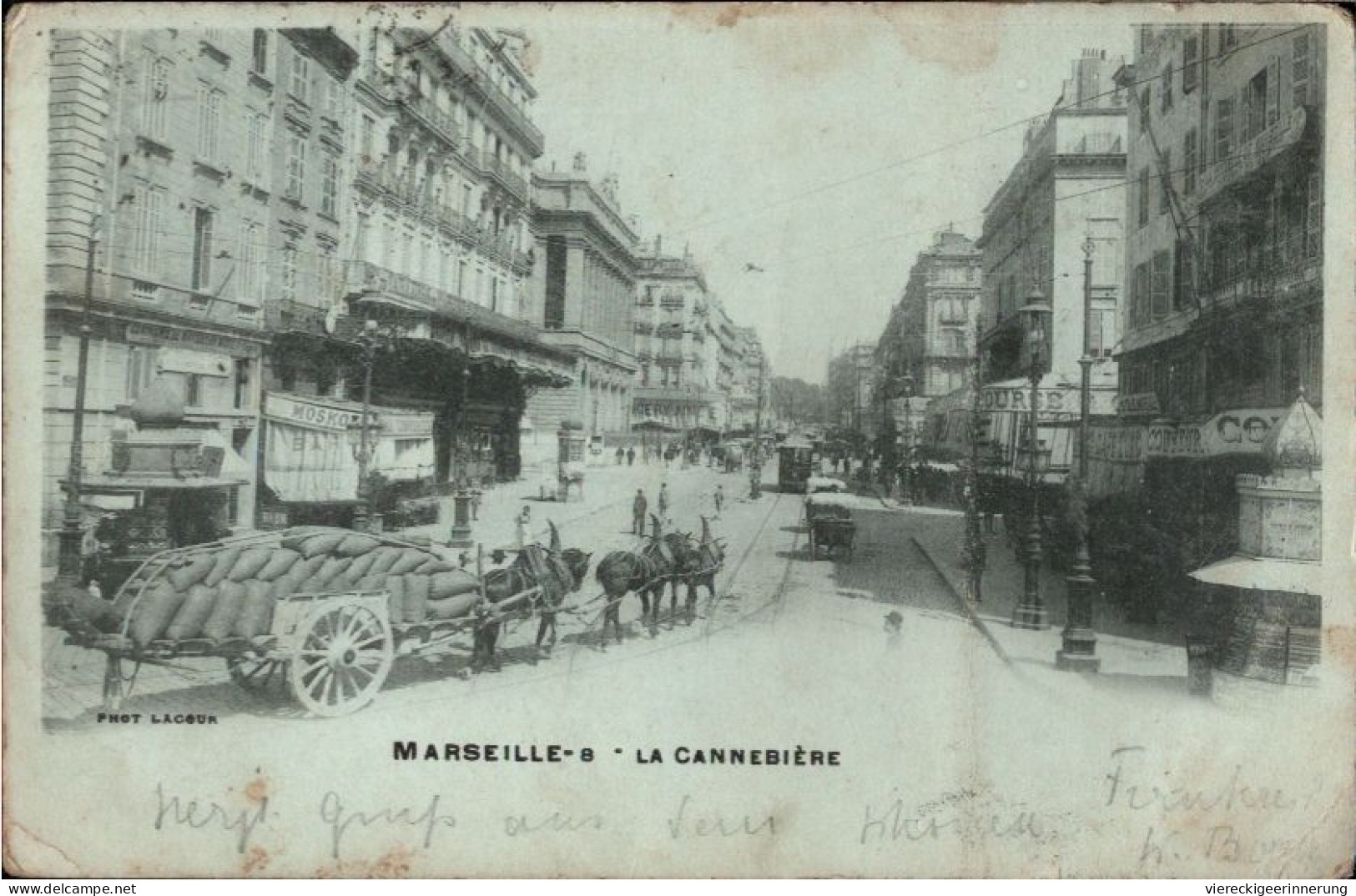 ! [13] Cpa Marseille La Canebiere, Tram, Pferdefuhrwerk, 1901, Gelaufen Nach Bobitz Mecklenburg Nachverwendeter Stempel - The Canebière, City Centre