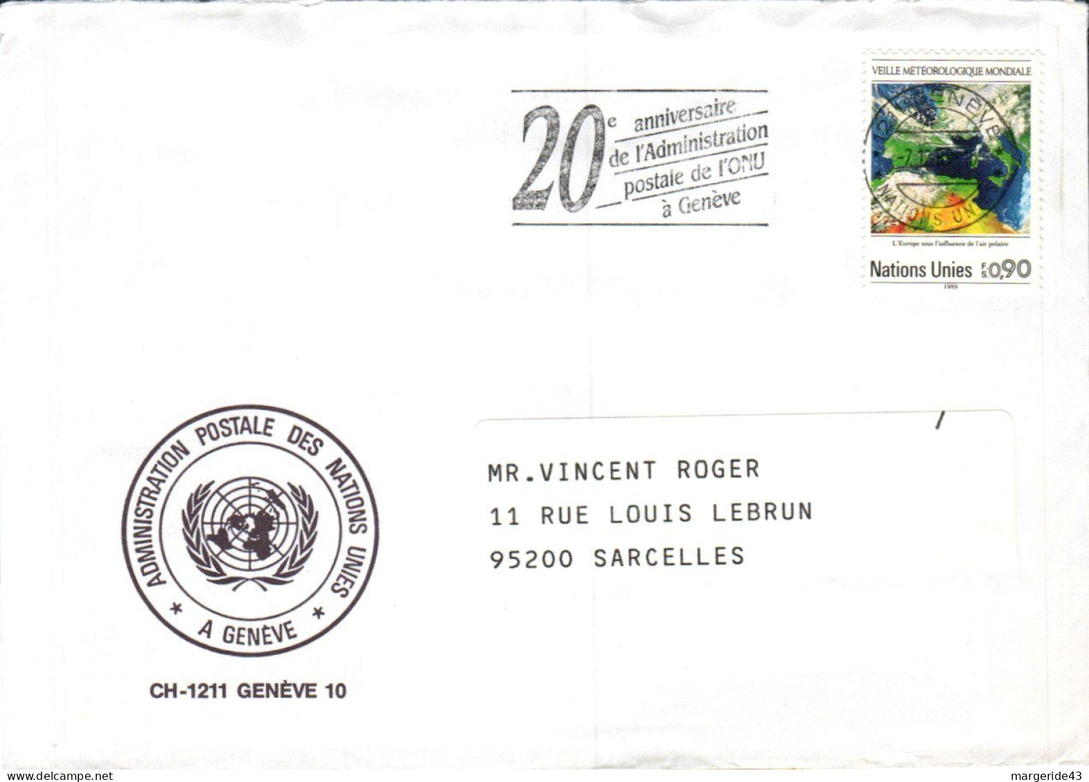 NATIONS UNIES  LETTRE POUR LA FRANCE 1989 - Lettres & Documents