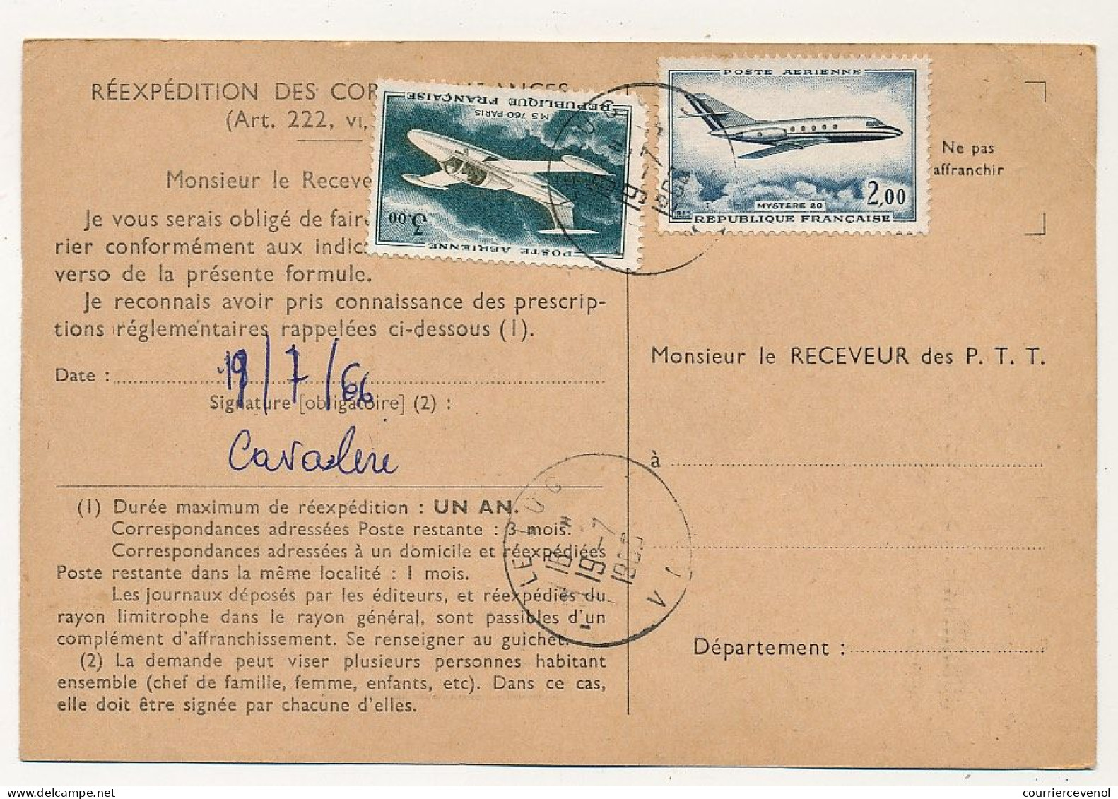 FRANCE - 12 ordres de réexpédition, affranchis timbres avions dont 5,00F Caravelle, combinaisons diverses