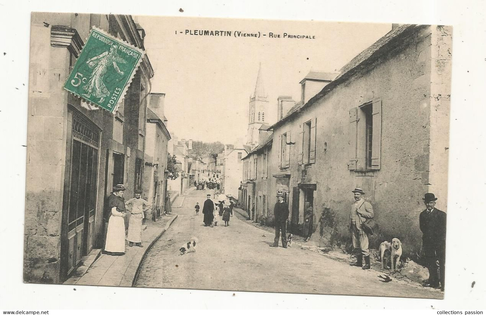 JC, Cp, 86, PLEUMARTIN, Rue Principale, Voyagée 1910 - Pleumartin