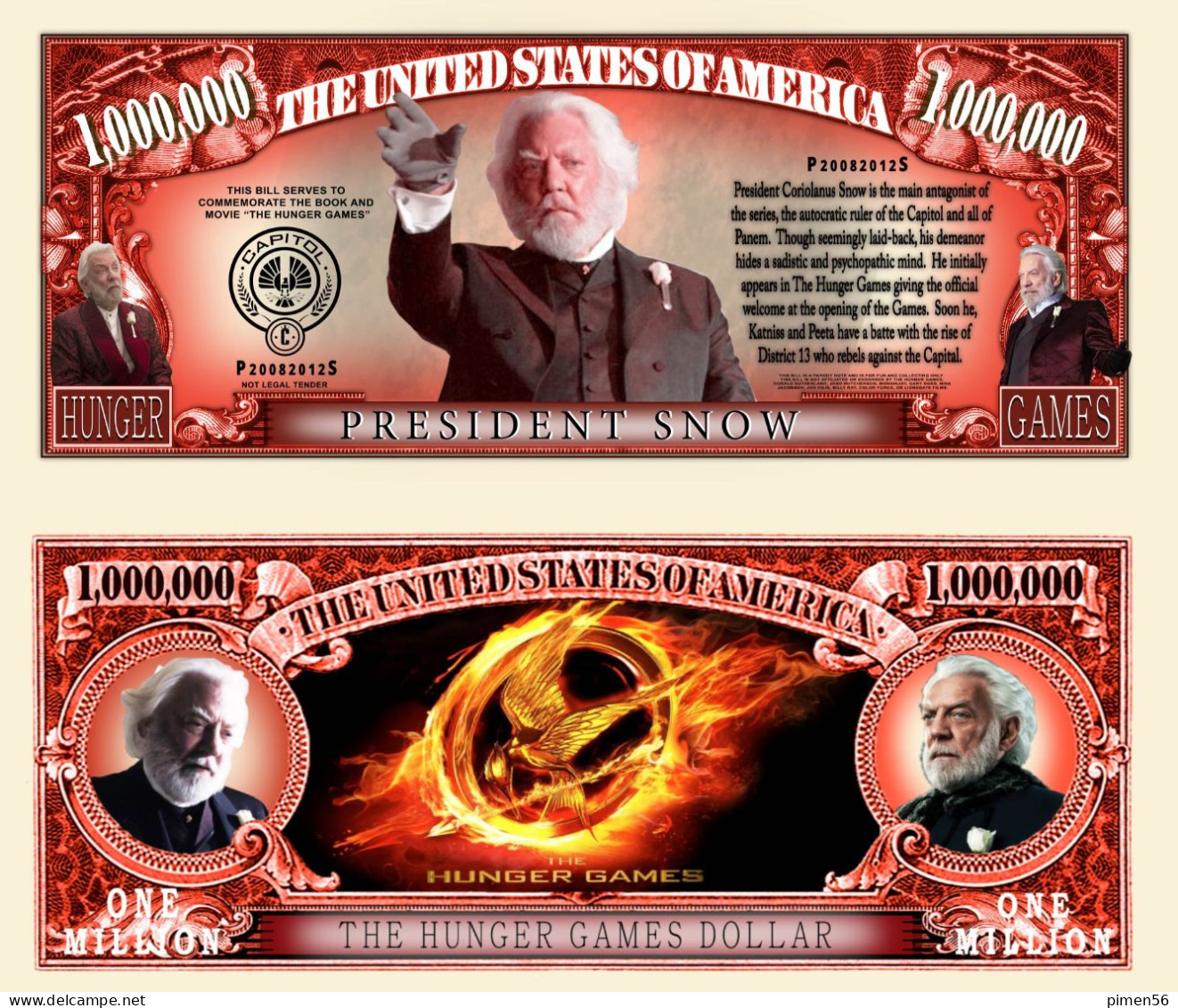 USA - FANTASY NOTE - PRESIDENT  SNOW - UNC / SERIES  HUNGER  GAMES - Sonstige & Ohne Zuordnung