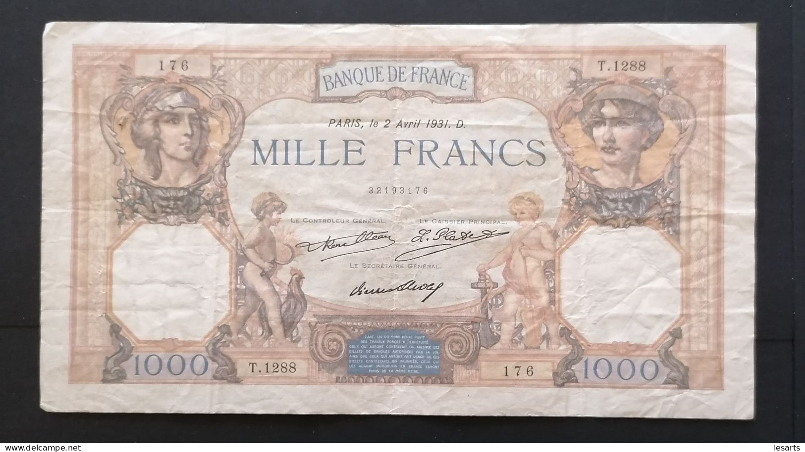 1000 Francs. Cérès Et Mercure. 2 4 1931.TTB. - 1 000 F 1927-1940 ''Cérès Et Mercure''