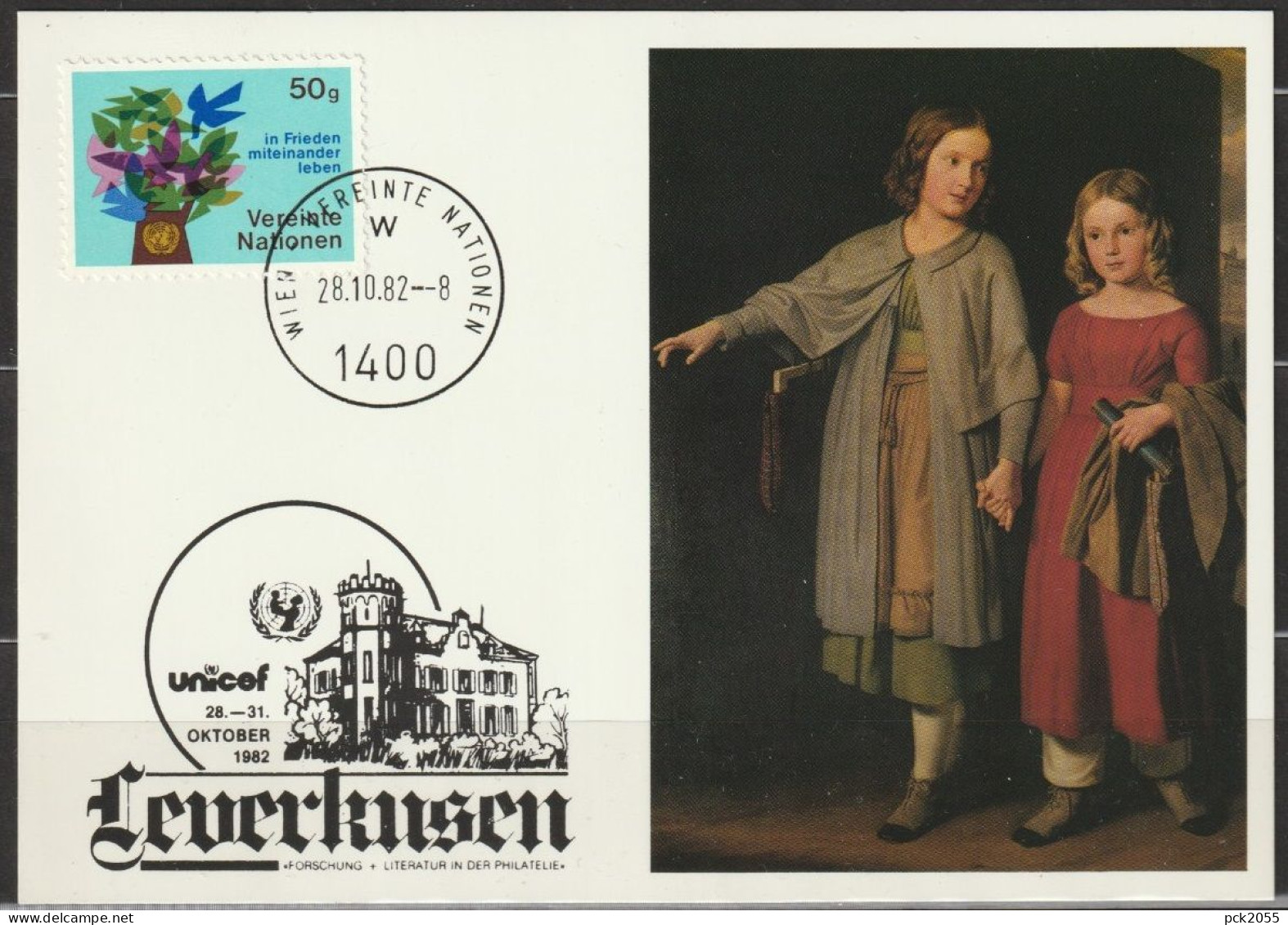 UNO Wien 1982 UNICEF Kunstkarte Sonderstempel Leverkusen MiNr.1   ( D 6992 ) - Covers & Documents