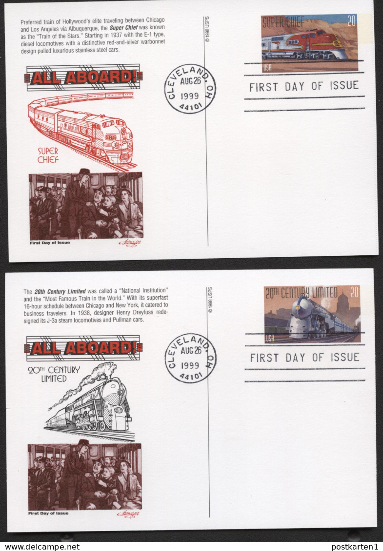 UX307-311 Postal Cards TRAINS FDC Artmaster 1999 - 1981-00