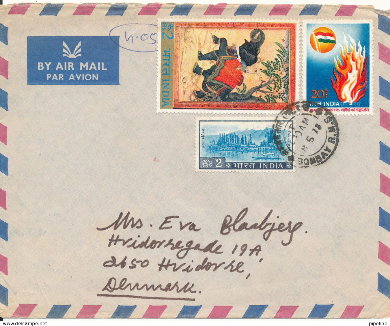 India Air Mail Cover Sent To Denmark 18-5-1973 Topic Stamps - Luftpost