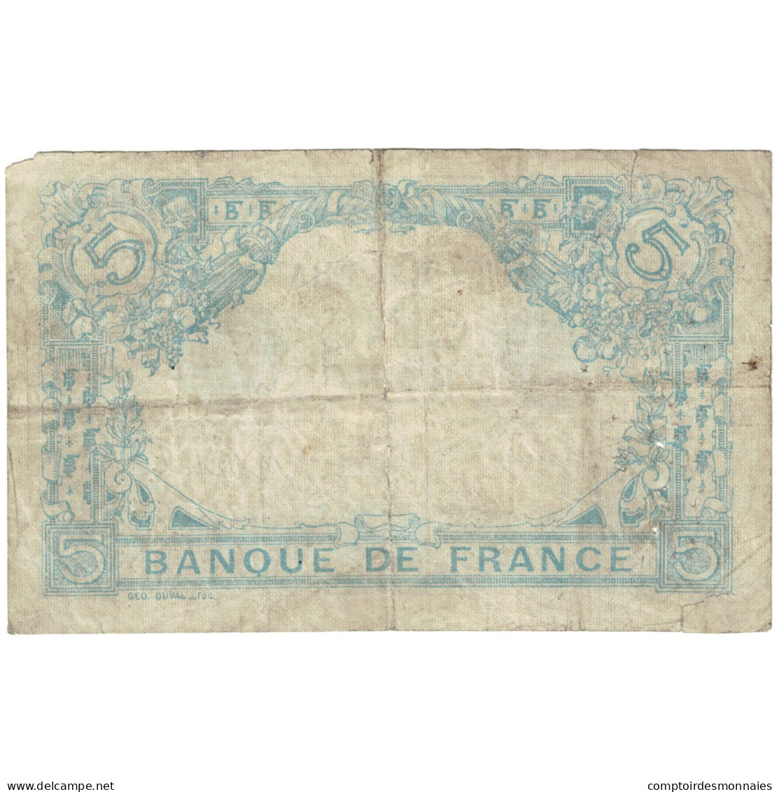 France, 5 Francs, Bleu, 1917, Q.16104, B+, Fayette:02.47, KM:70 - 5 F 1912-1917 ''Bleu''