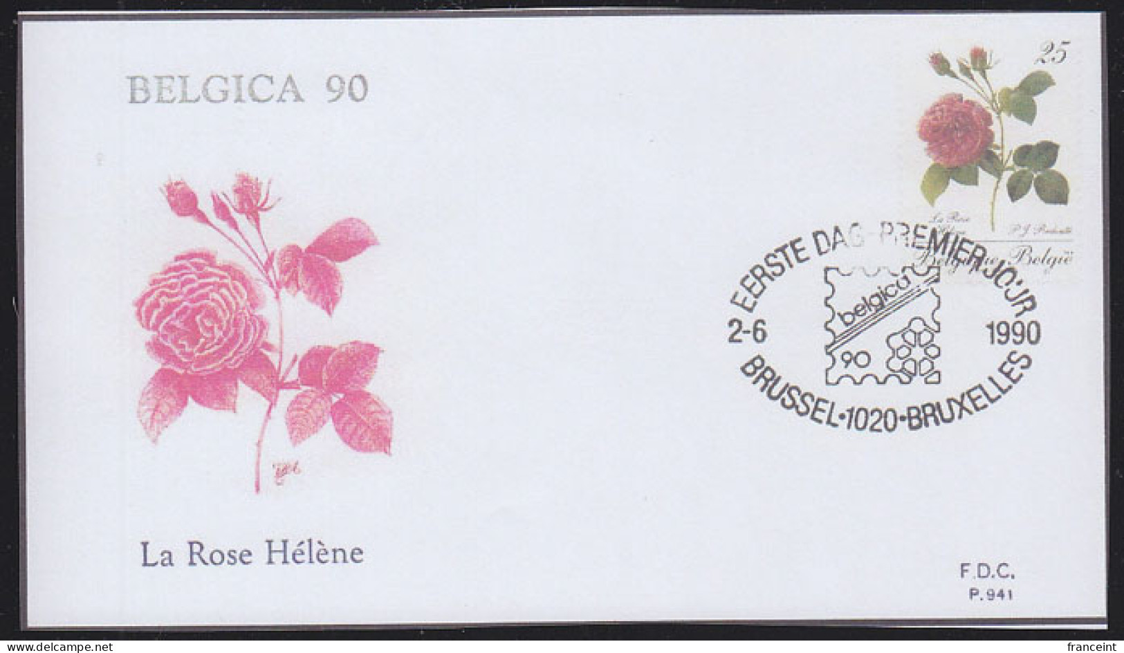 BELGIUM(1990) Hélène Rose. Die Proof In Black Signed By The Engraver, Representing The Cachet For FDC. Scot 1346f. - Essais & Réimpressions