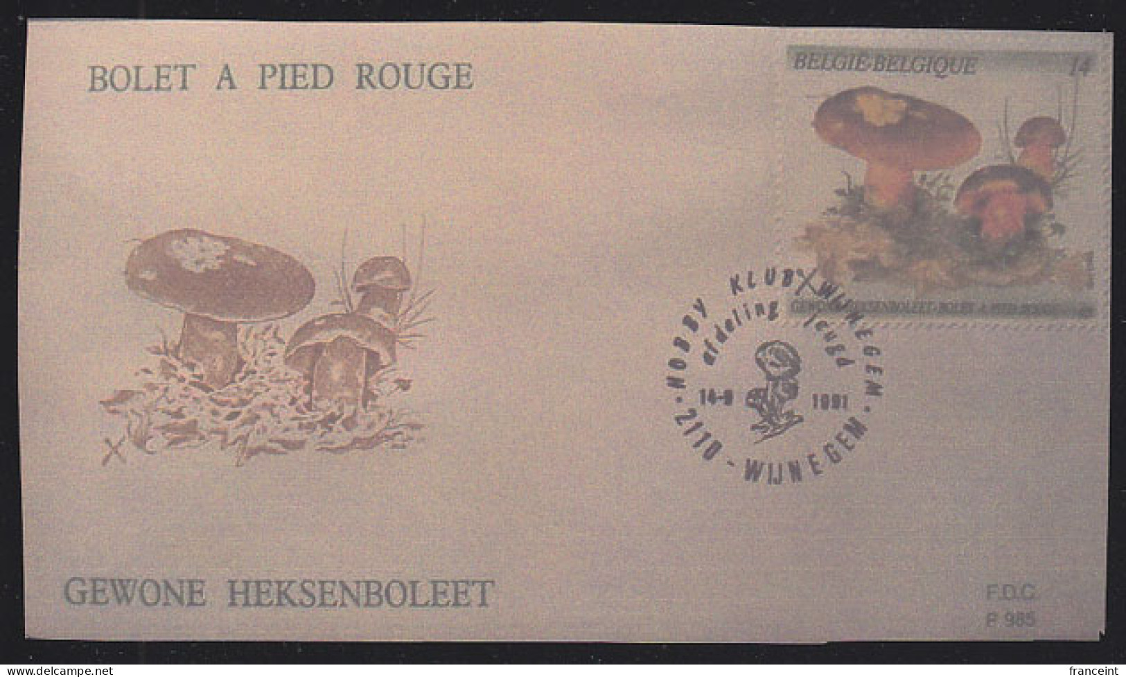 BELGIUM(1991) Boletus Erythropus. Die Proof In Green Signed By The Engraver, Representing The FDC Cachet. Scott No 1413. - Probe- Und Nachdrucke