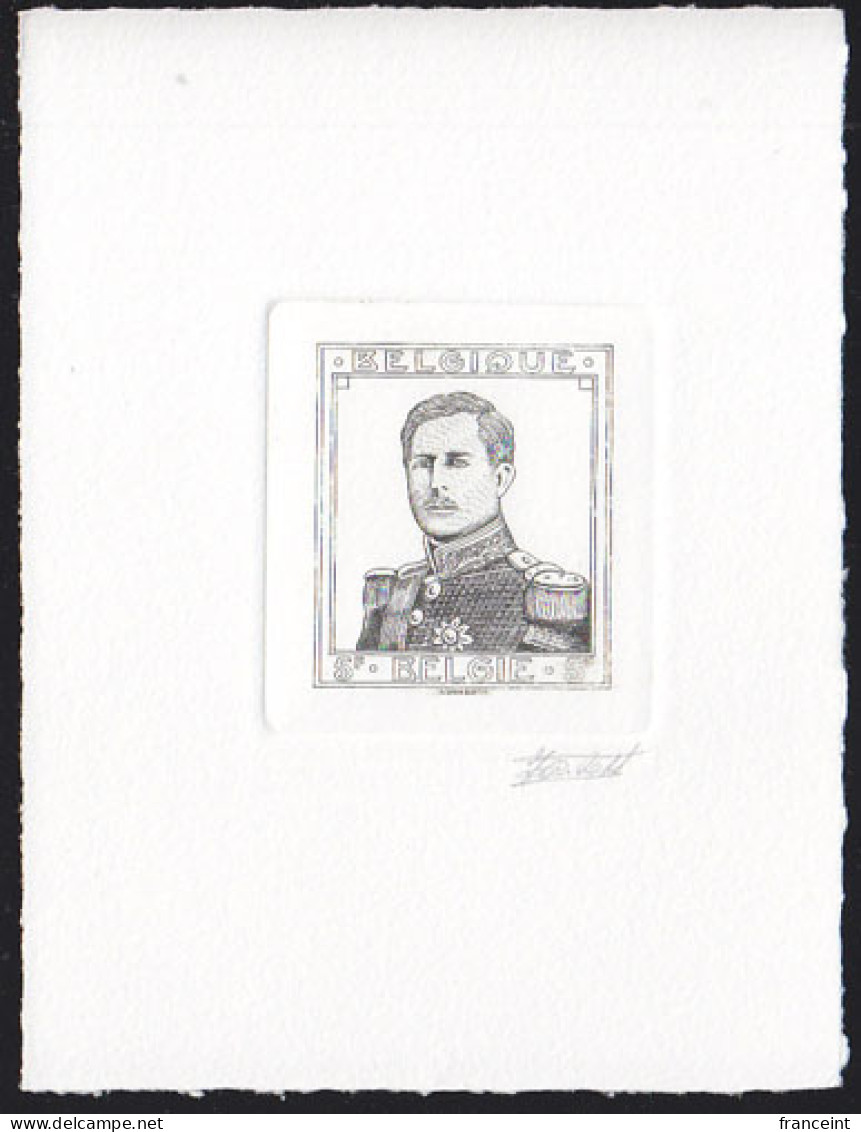 BELGIUM(1993) Old Leopold Stamp. Die Proof In Black Signed By The Engraver, Representing The FDC Cachet. Scott 1546 - Probe- Und Nachdrucke
