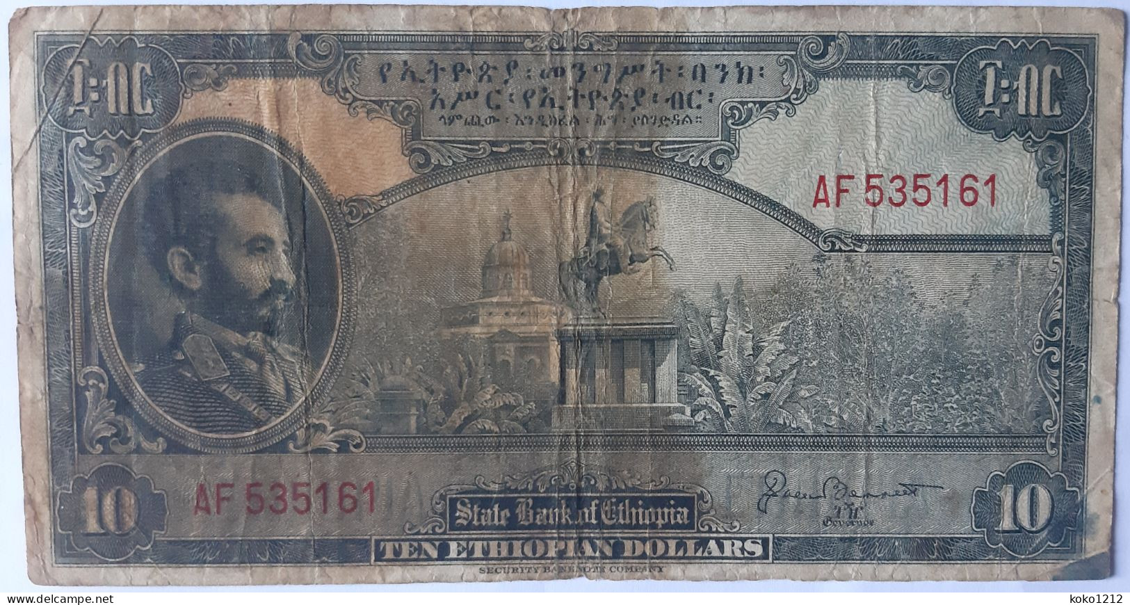 Ethiopia 10 Dollars 1945 P14 VG - Ethiopie