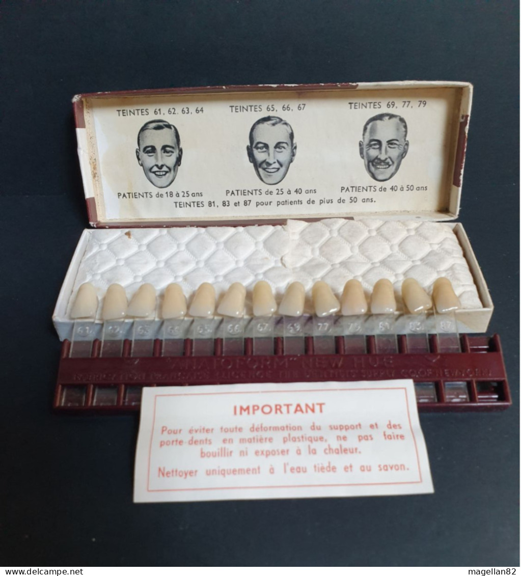 Cabinet De Curiosités. Boite Comprenant Une Palette De Dents Factices Pour Le Choix De Teintes . Docteur  Dentiste - Matériel Médical & Dentaire