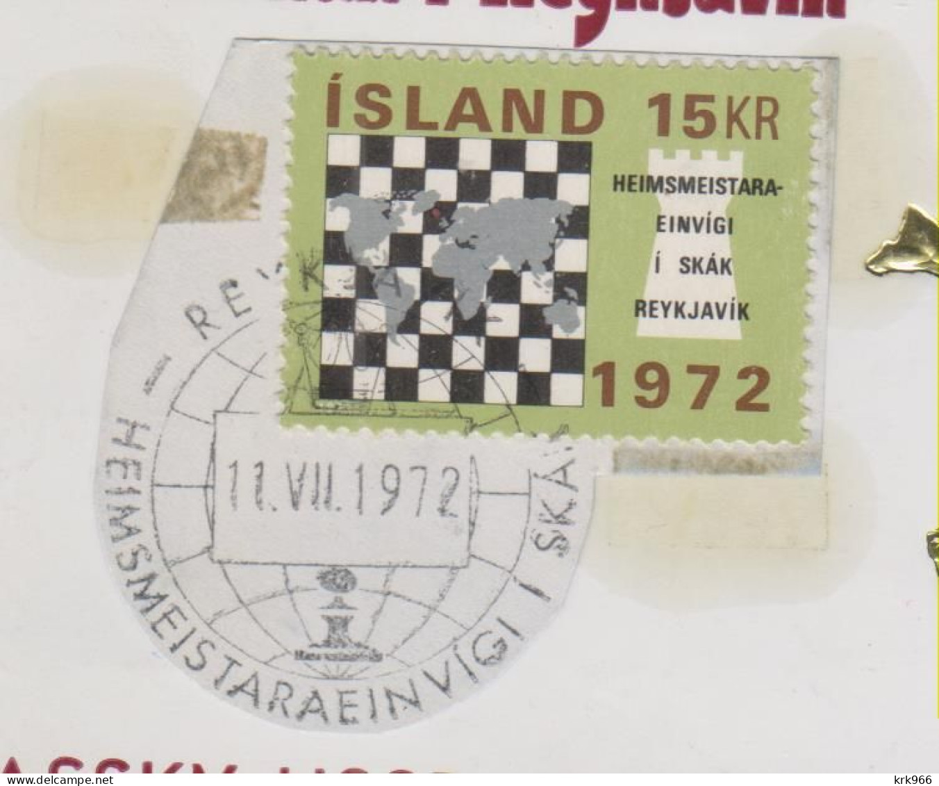ICELAND ¸1972 Chess Spassky -Fisher Nice Postcard With Autographs ( Cuts  From FDC Covers Glued On Postcard  ) - Covers & Documents