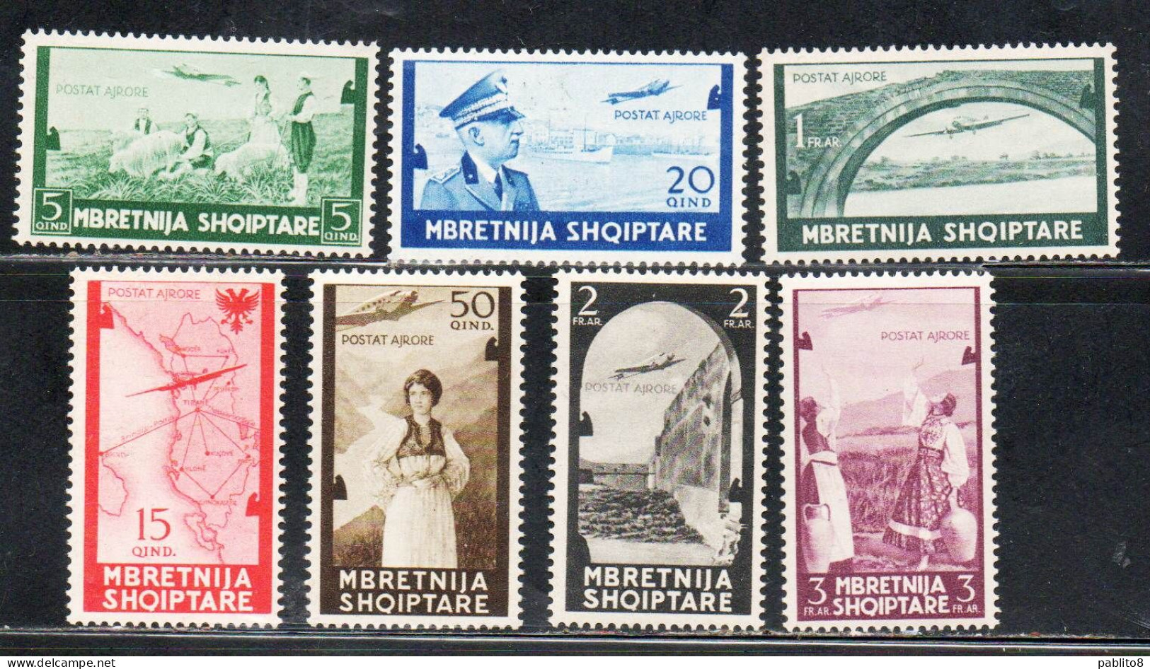 ALBANIA SHQIPTARE 1940 AIR MAIL POSTA AEREA SERIE ORDINARIA COMPLETA COMPLETE SET MNH - Albanien