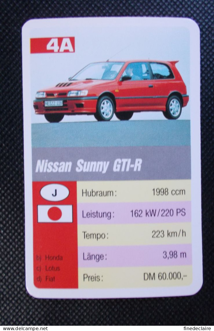 Trading Cards - ( 6 X 9,2 Cm ) 1993 - Cars / Voiture - Nissan Sunny GTI R - Japon - N°4A - Moteurs