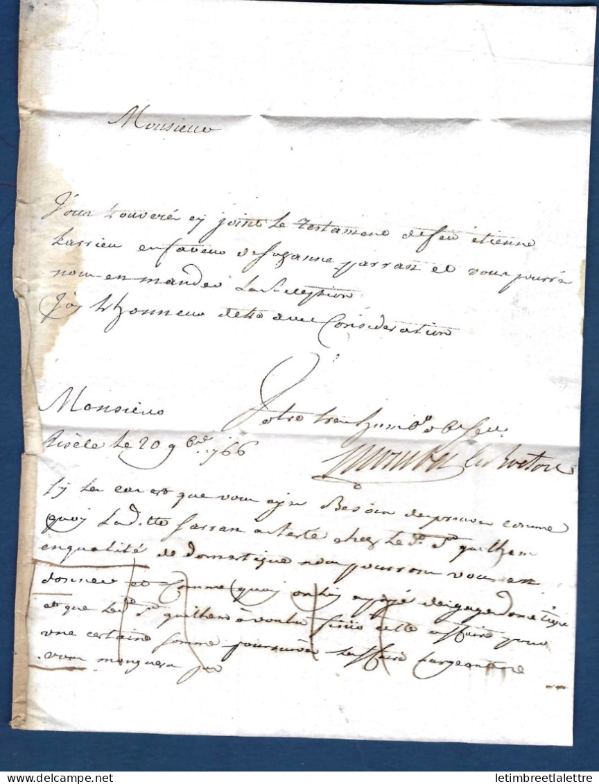 France - Gers - Riscle En 1766 Avec Port Payé Manuscrit + Franc Et Paraphe Pour Lectoure - ....-1700: Vorläufer