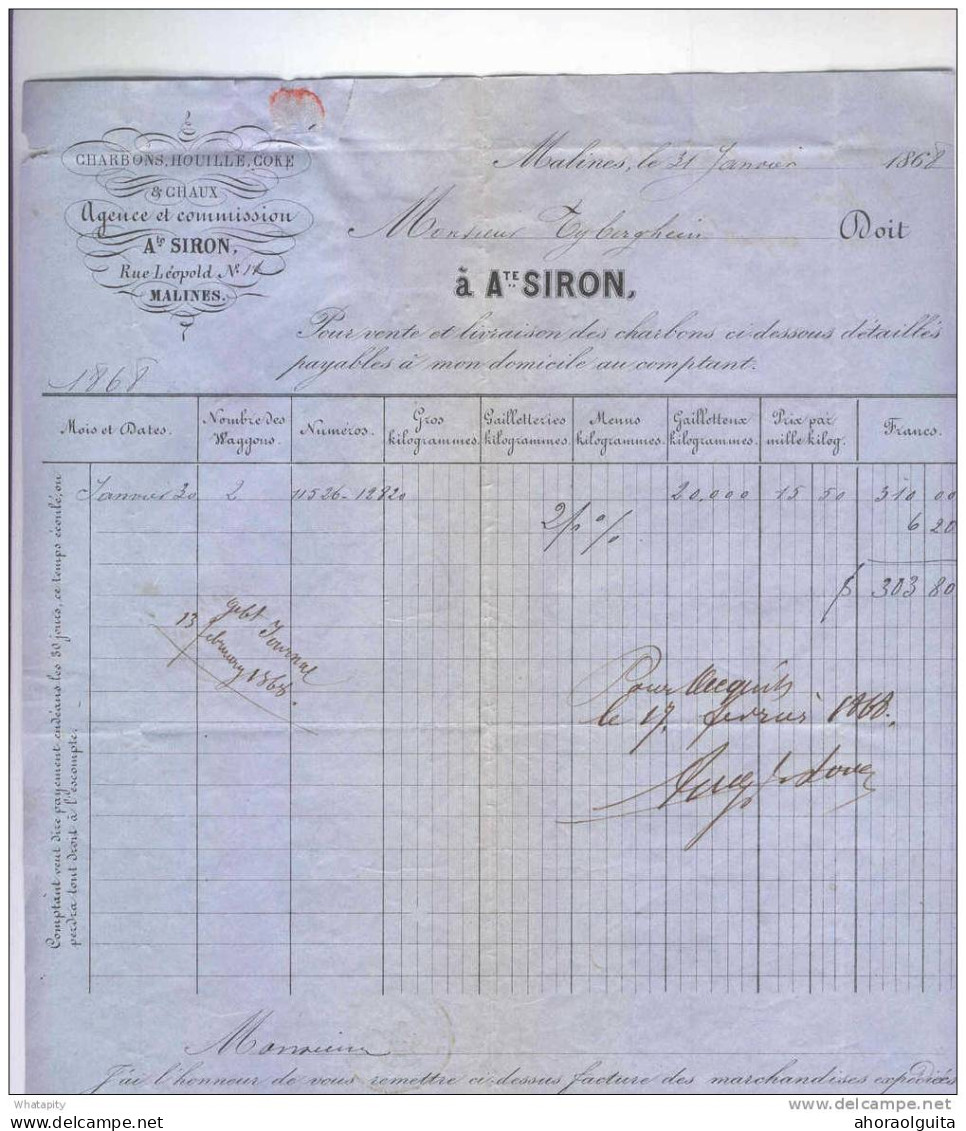 Lettre TP 17  Losange De Points 233 MALINES (A) 1868 Vers LIERRE - Entete Charbons Siron --  B5/772 - 1865-1866 Profile Left