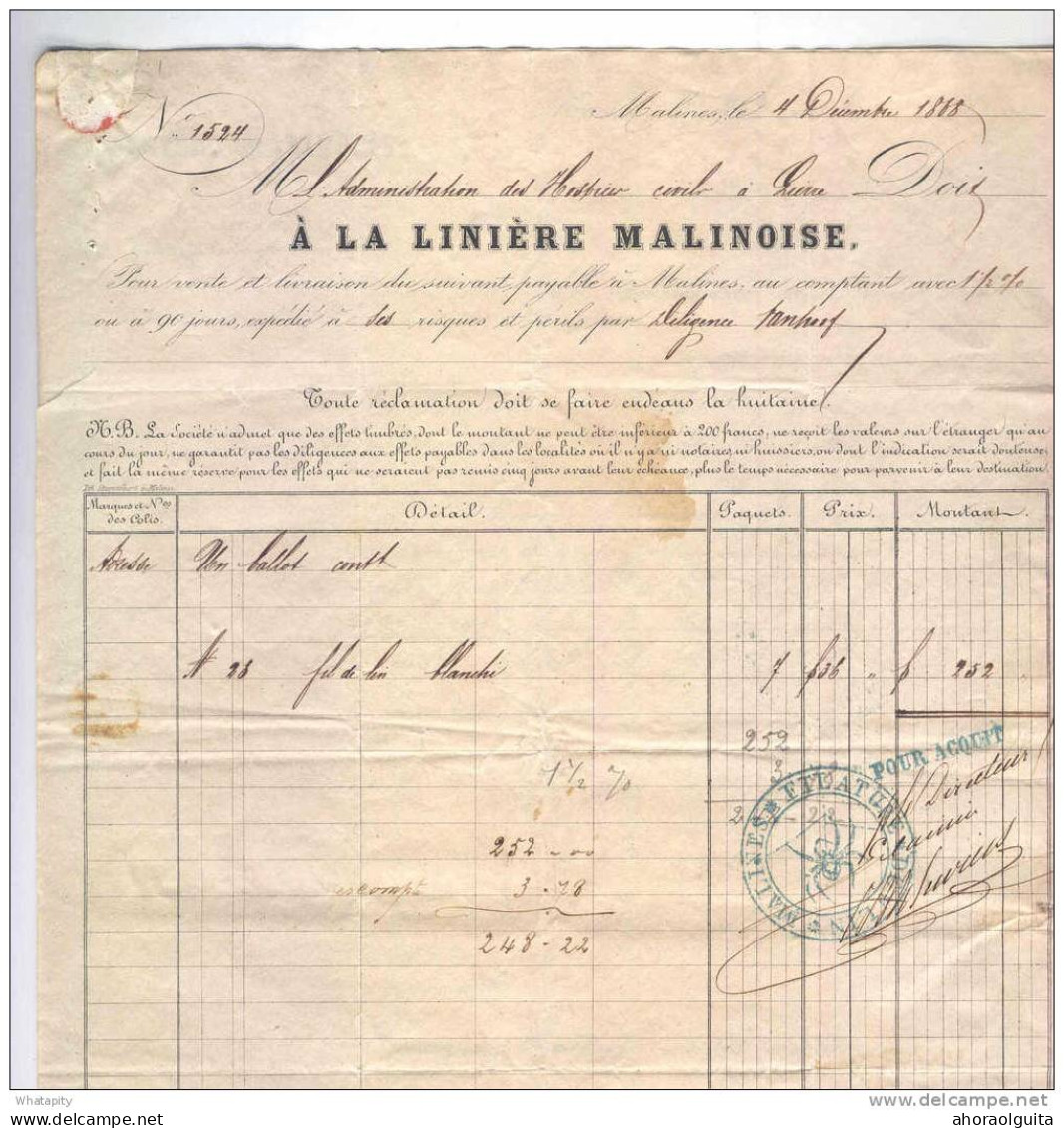 Lettre TP 17  Losange De Points 233 MALINES (A) 1868 Vers LIERRE - Entete Filature Du Lin à La Mécanique --  B5/771 - 1865-1866 Perfil Izquierdo