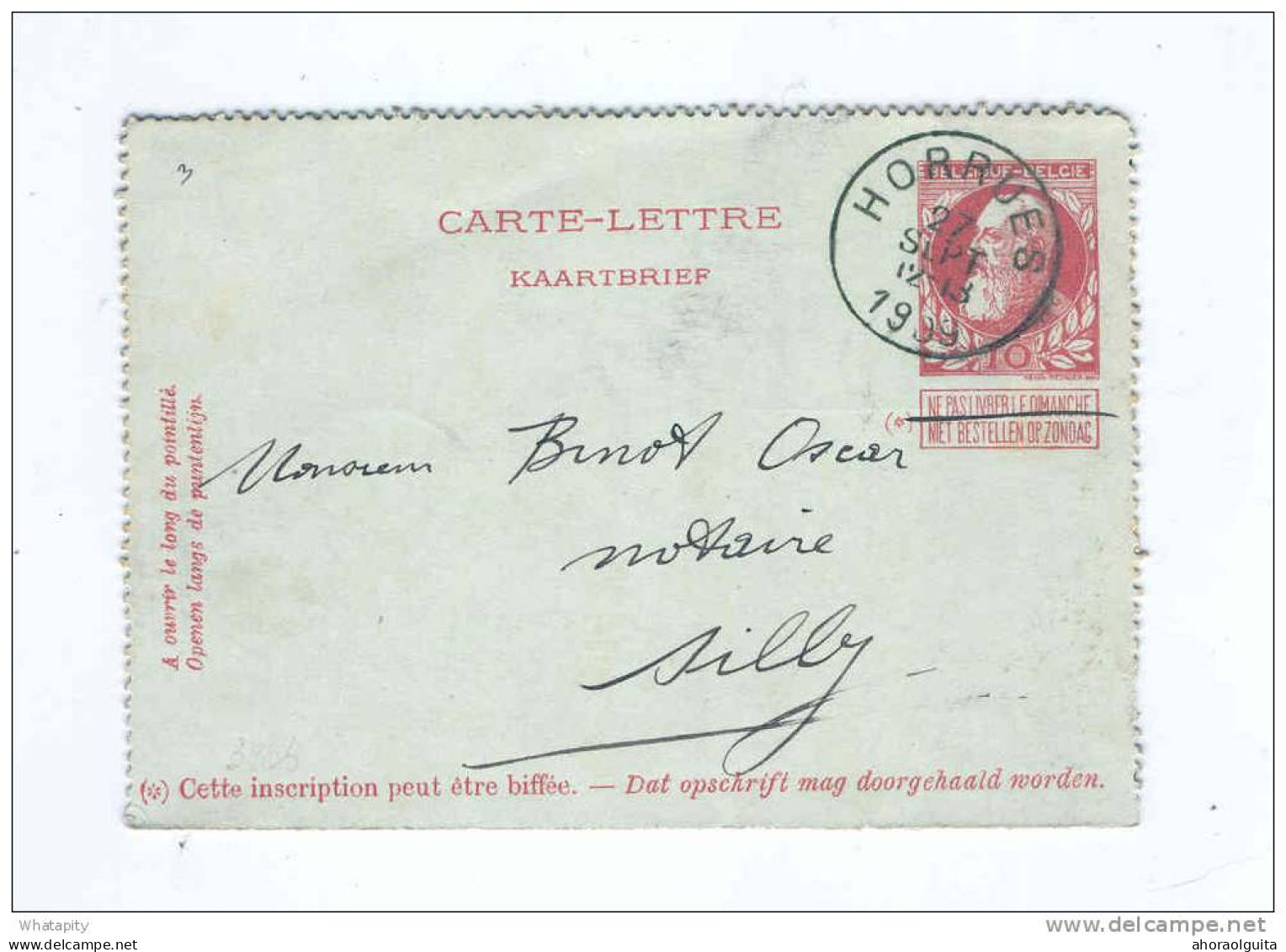 Carte-Lettre Grosse Barbe Simple Cercle HORRUES 1909 Vers SILLY   --  B7/277 - Letter-Cards