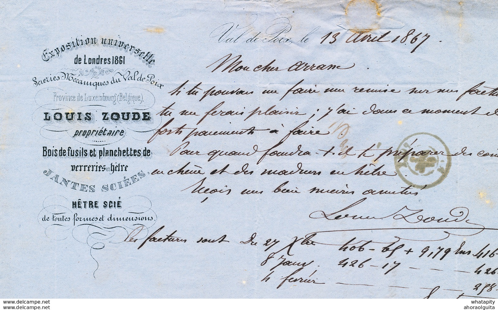XX983 -- Lettre TP 18 - Cachet Losange De Points 297 POIX 1867 Vers CHANXHE Via ESNEUX - 1865-1866 Perfil Izquierdo