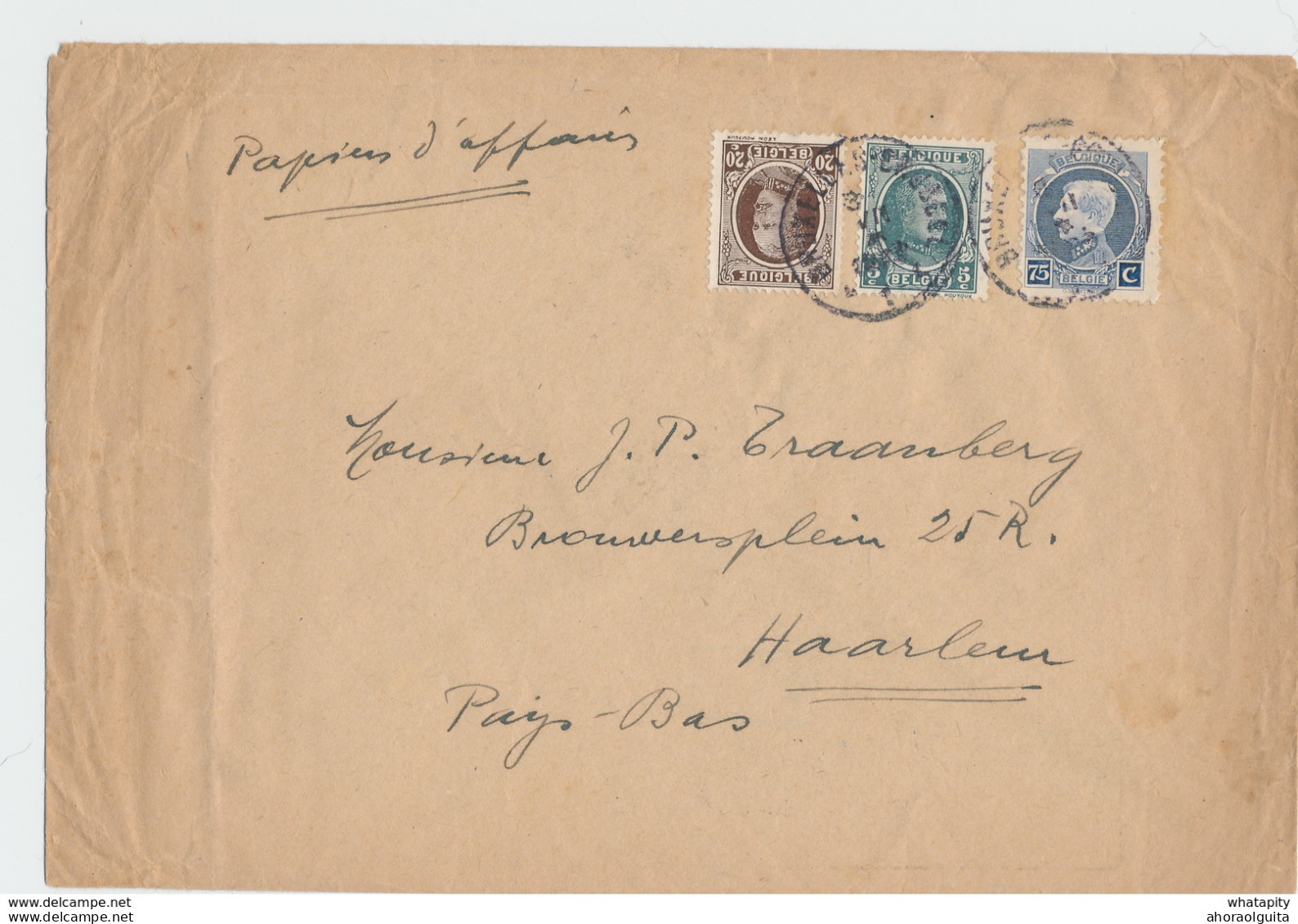 ZZ462 - Enveloppe PAPIERS D' AFFAIRES - TP Petit Montenez Et Houyoux Bruxelles 1927 Vers HAARLEM NL - 1921-1925 Petit Montenez