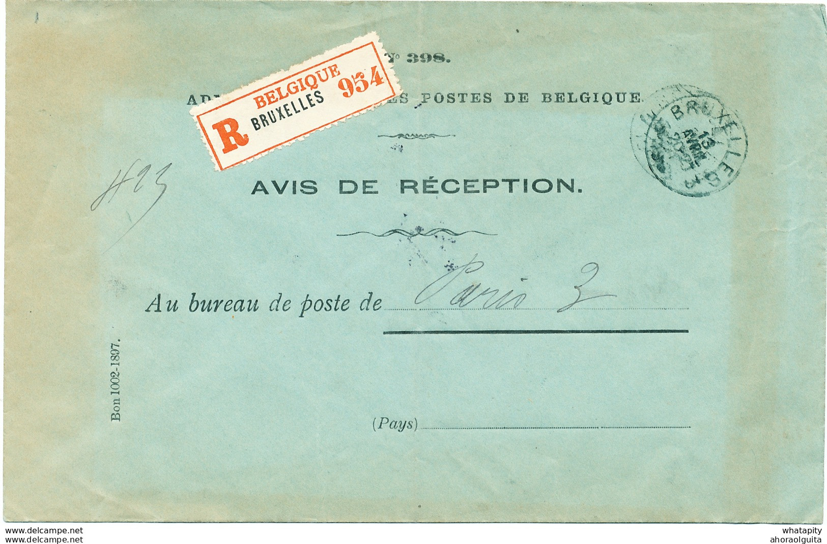 ZZ338 - Enveloppe Recommandée En Franchise Totale BRUXELLES 3 Vers PARIS En 1904 - Folletos De La Oficina De Correos