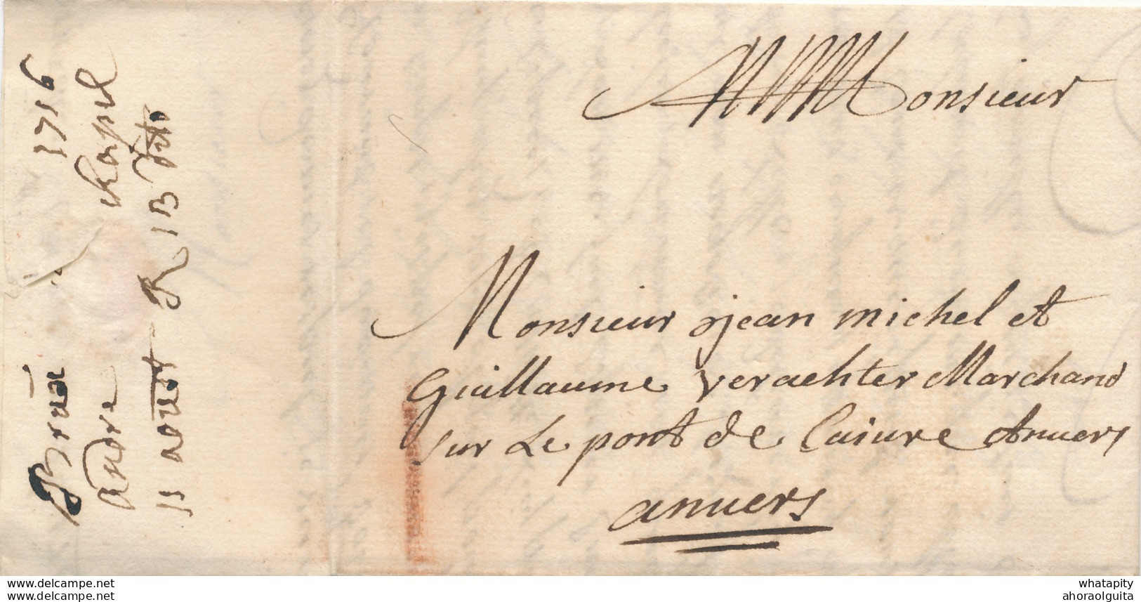 765/29 - Lettre Précurseur 1716 BRUSSEL Vers ANTWERPEN - Marque 1 Stuiver à La Craie (transport Par Messager) - 1714-1794 (Oesterreichische Niederlande)