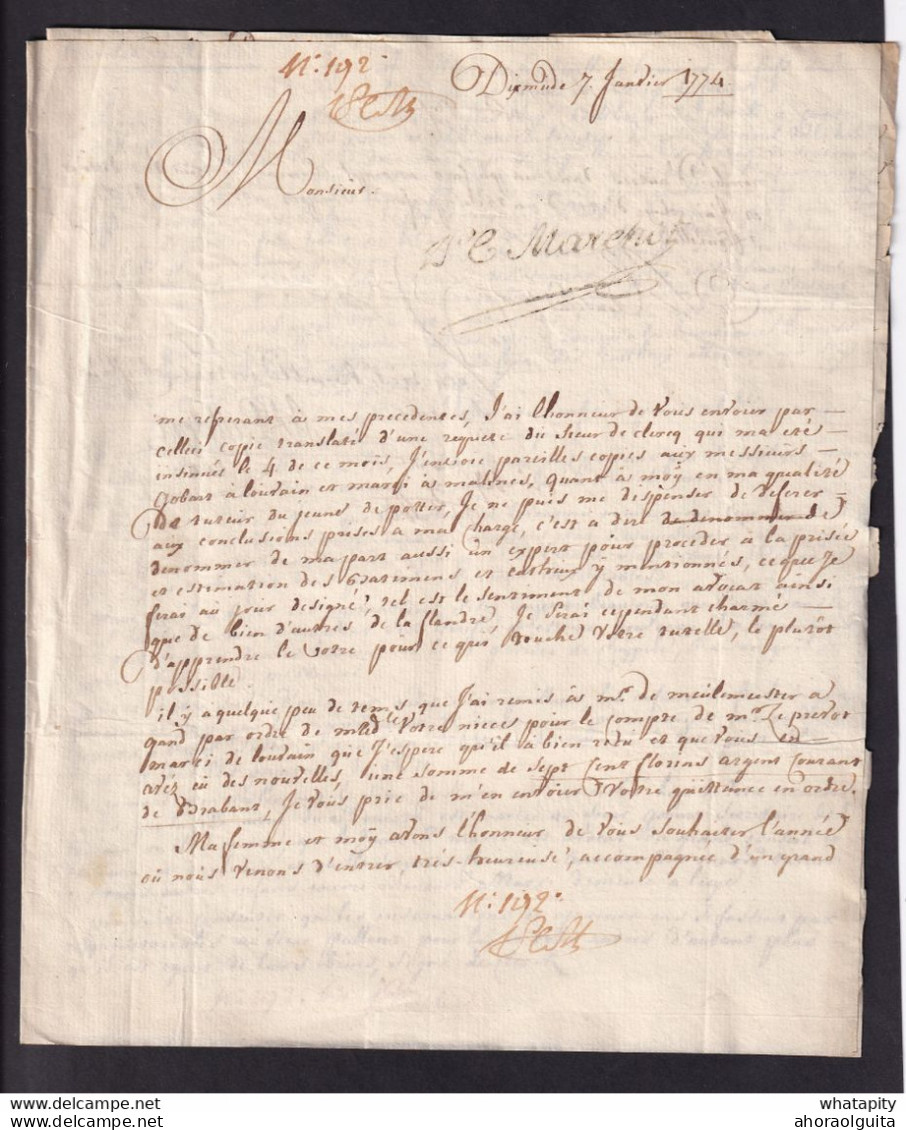 DDZ 642 - Archive Privée Du Chanoine Antoine à LIEGE - Lettre Précurseur DIXMUDE Via BRUGES 1774 Signée Peellaert - 1714-1794 (Oesterreichische Niederlande)