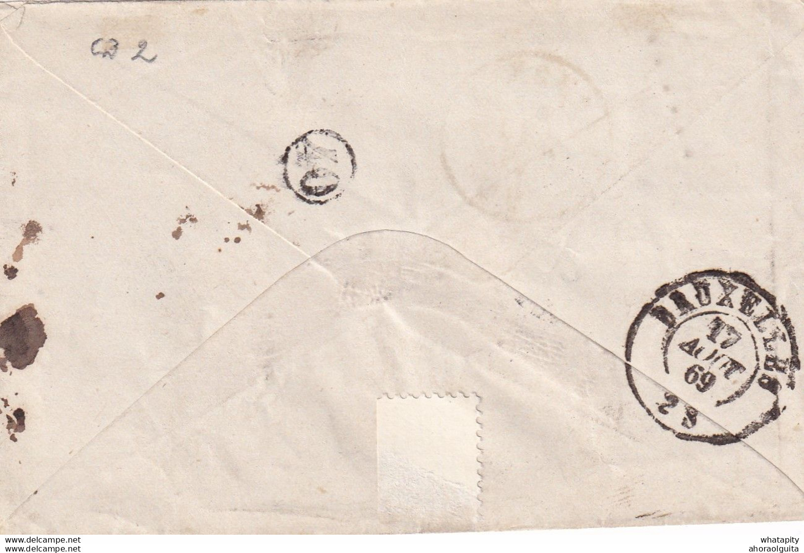 DDY 276 -- Enveloppe TP 17 Points 351 TERMONDE 1869 Vers BRUXELLES , Réexpédiée - 1865-1866 Profile Left